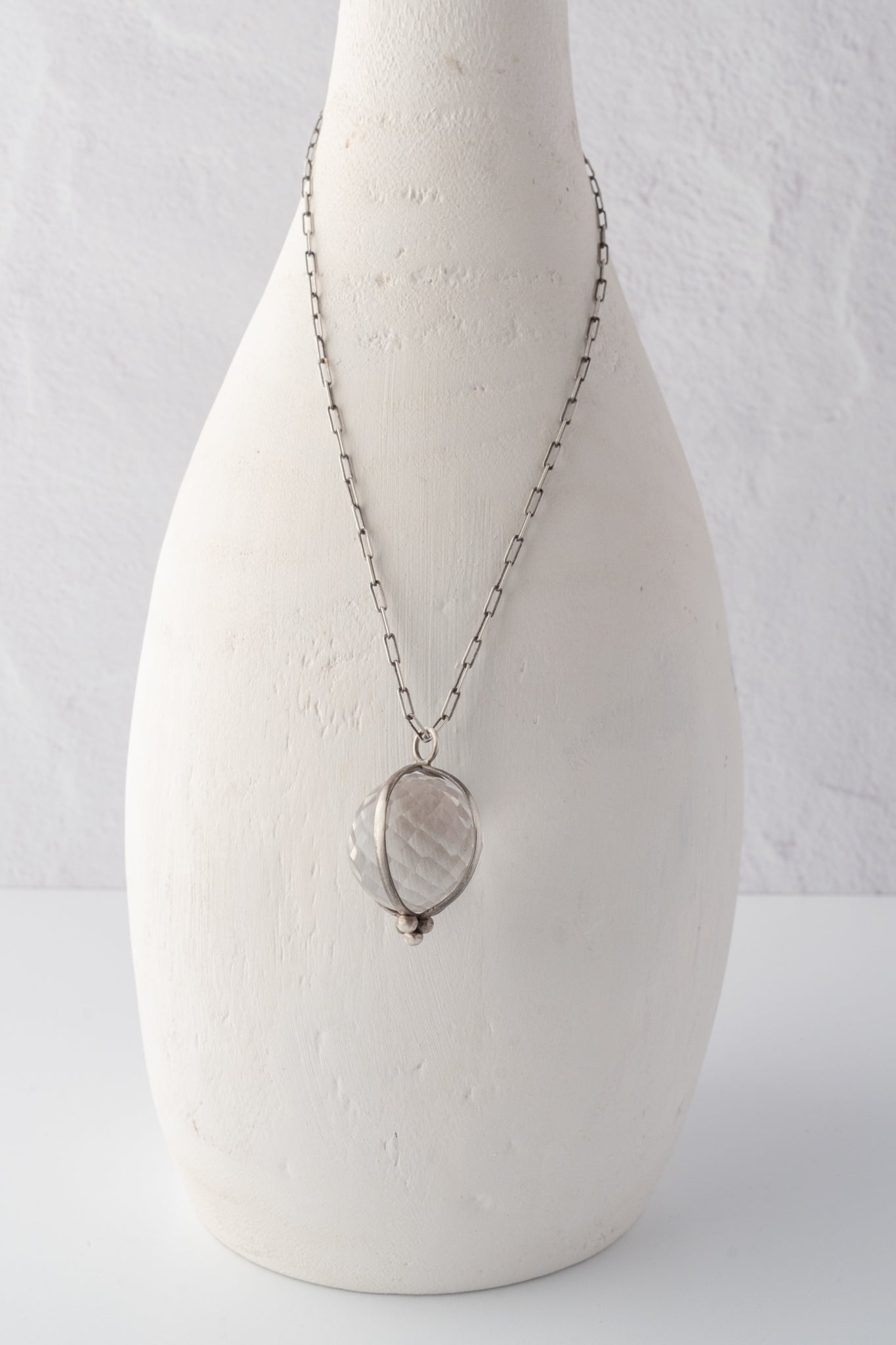 Jane Diaz Clear Quartz Faceted Ball Pendant 