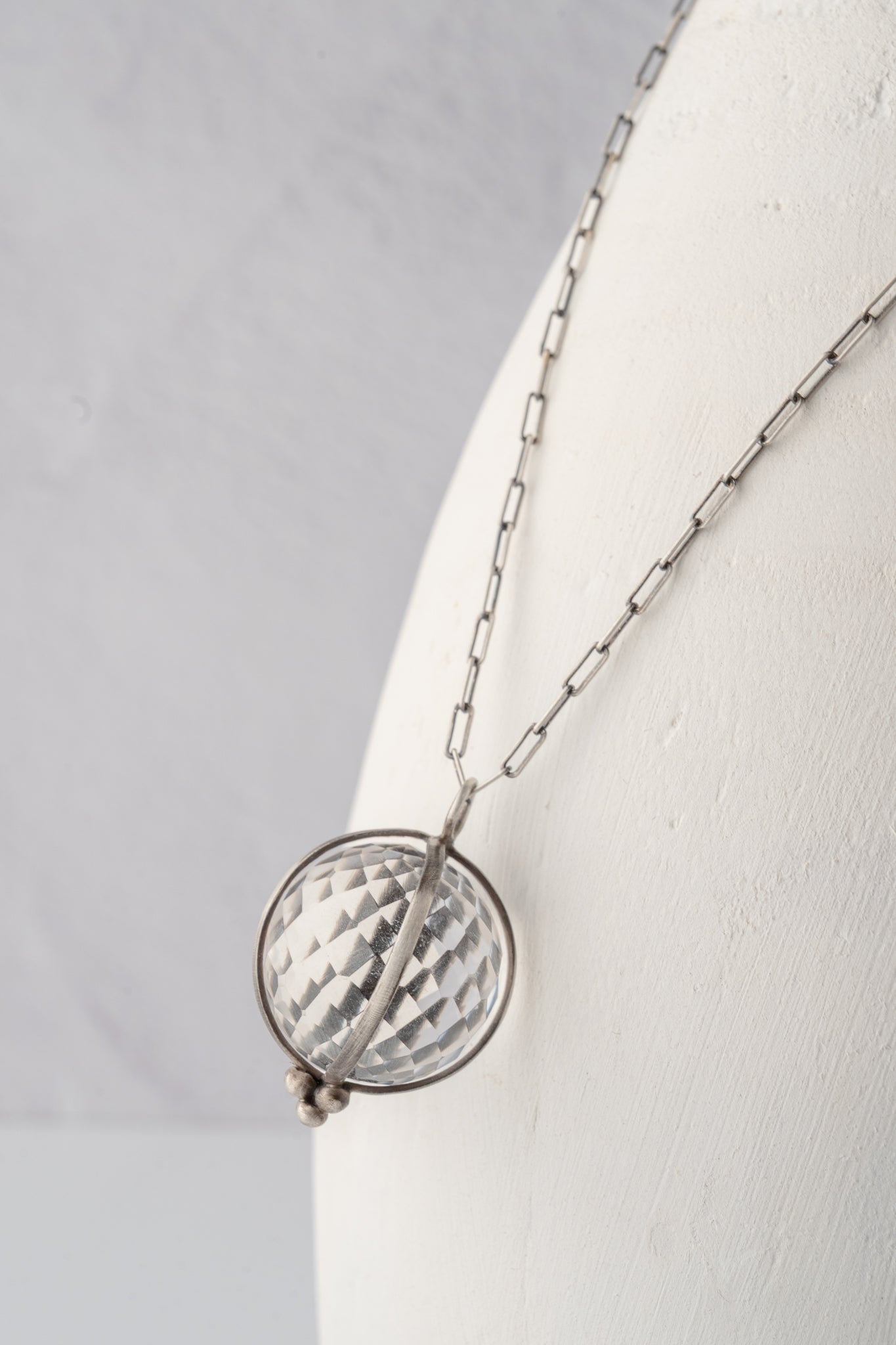 Jane Diaz Clear Quartz Faceted Ball Pendant 