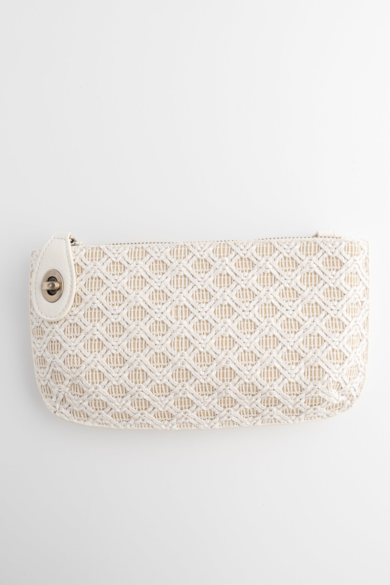 Joy Accessories Mini Crossbody Wristlet, White Lattice Woven 