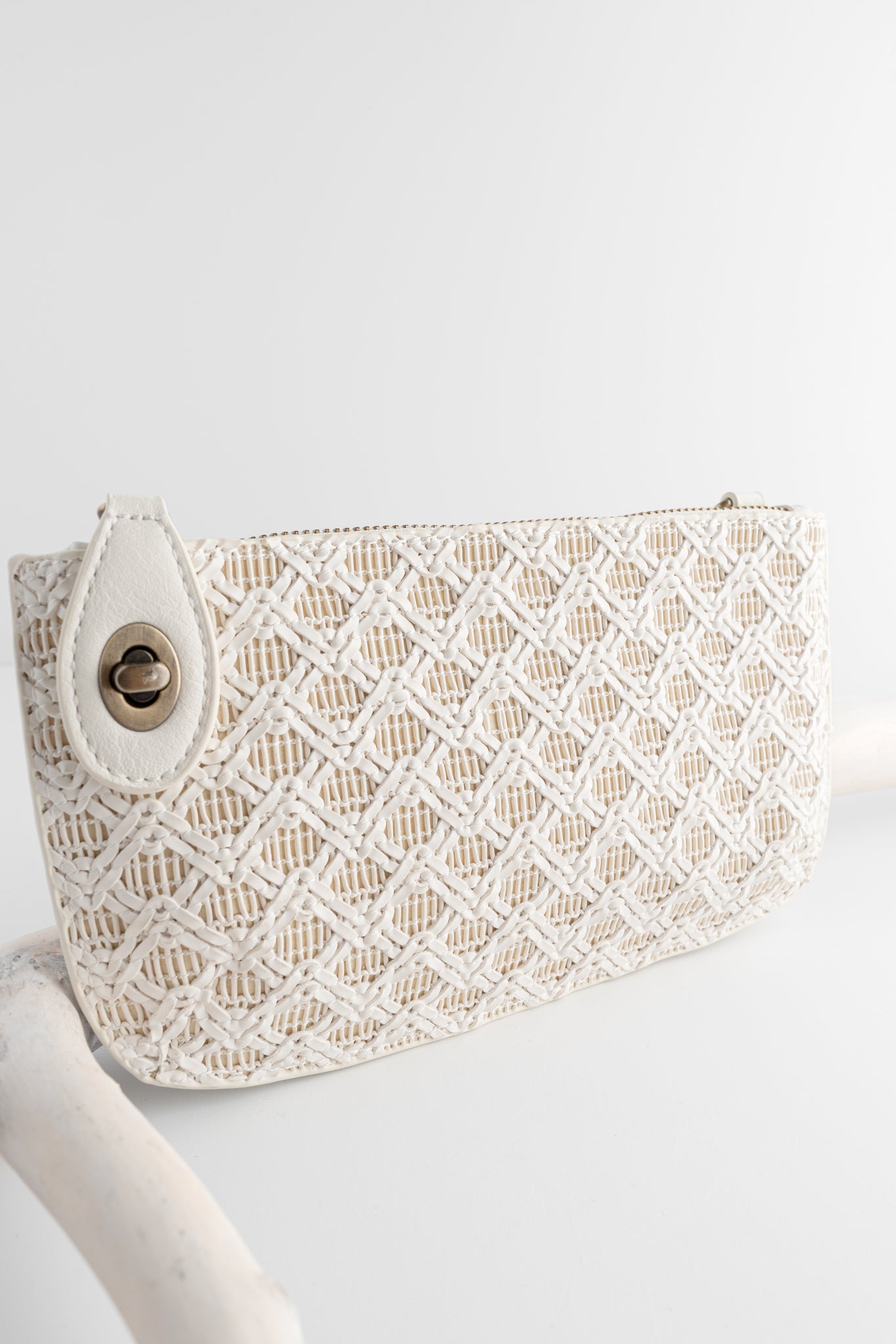 Joy Accessories Mini Crossbody Wristlet, White Lattice Woven 