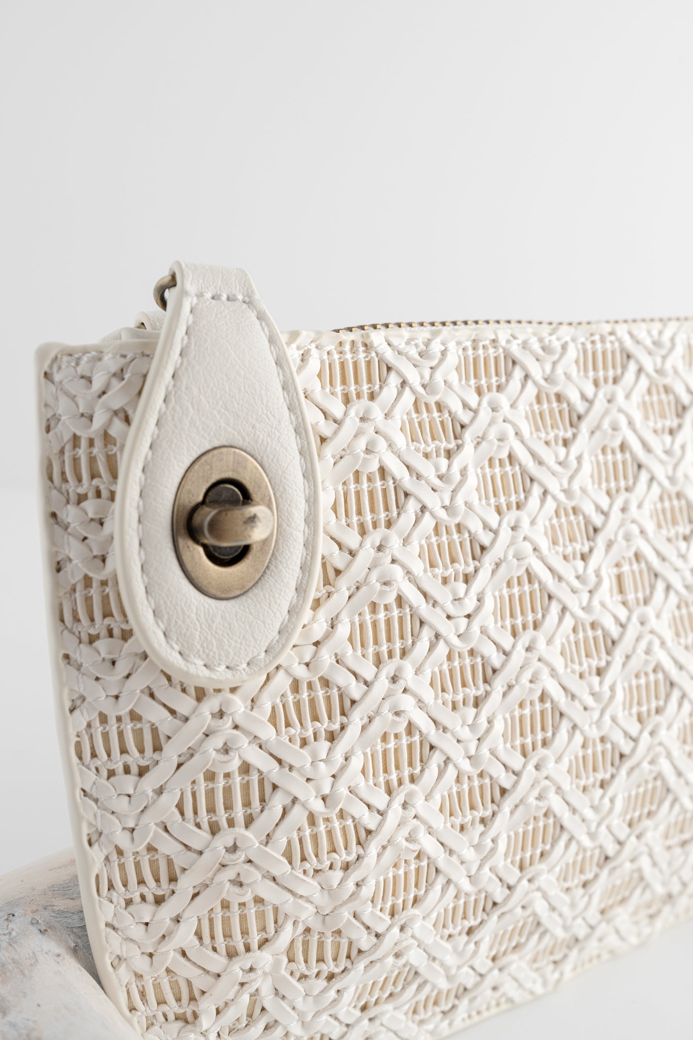 Joy Accessories Mini Crossbody Wristlet, White Lattice Woven 