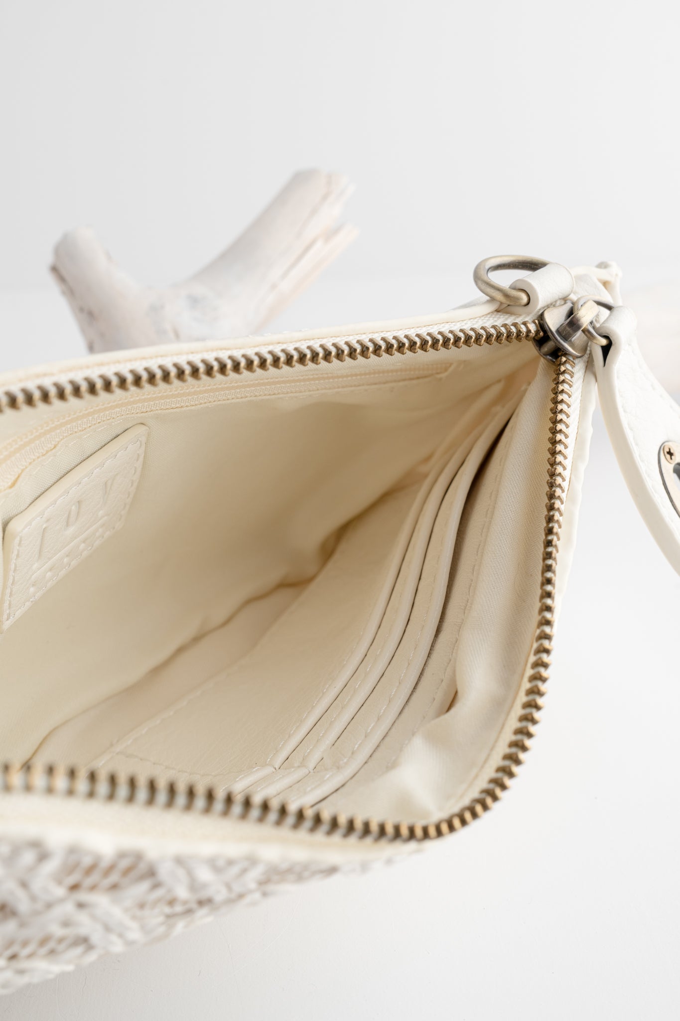 Joy Accessories Mini Crossbody Wristlet, White Lattice Woven 
