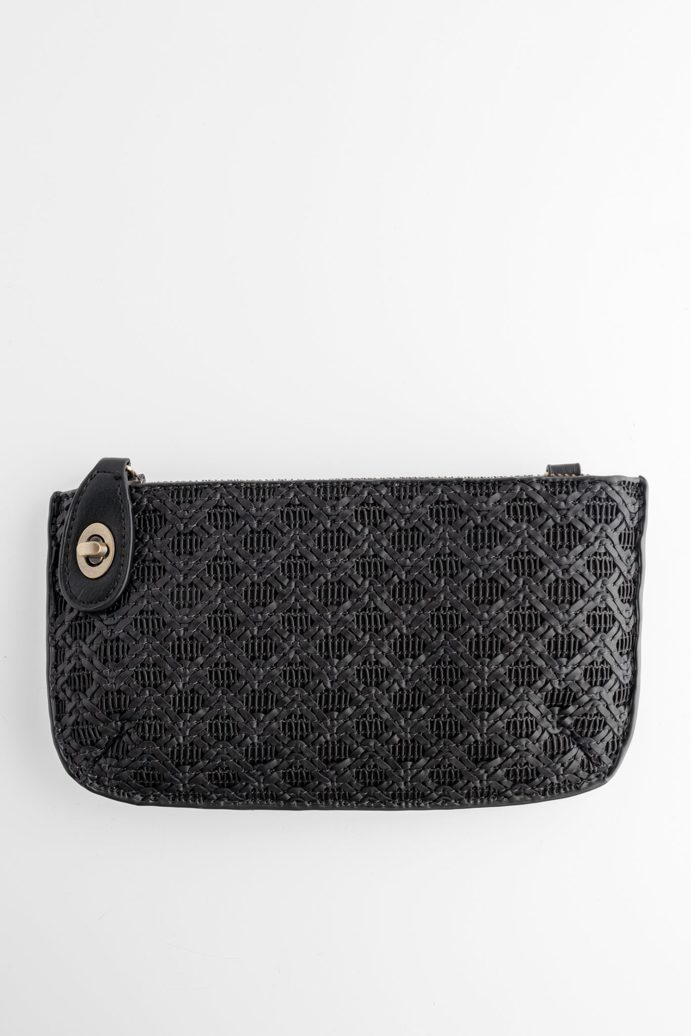 Joy Accessories Mini Crossbody Wristlet, Black Lattice Woven 