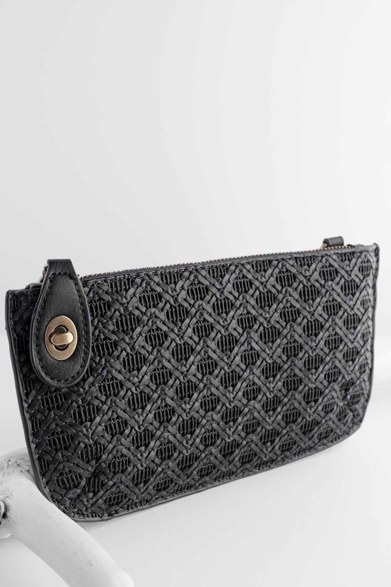 Joy Accessories Mini Crossbody Wristlet, Black Lattice Woven 