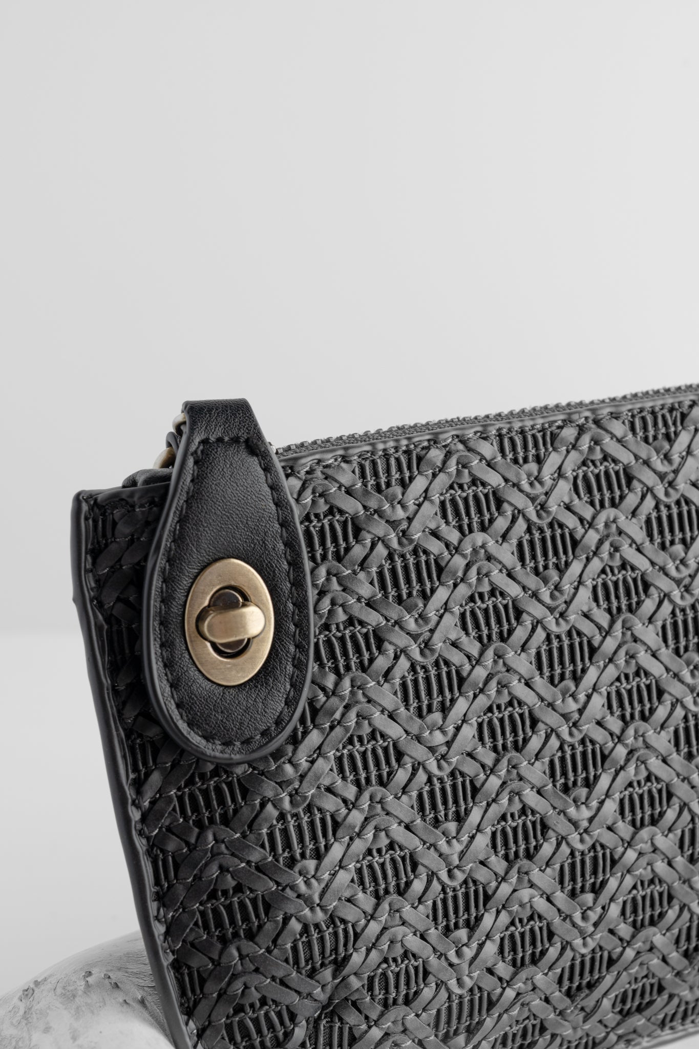 Joy Accessories Mini Crossbody Wristlet, Black Lattice Woven 