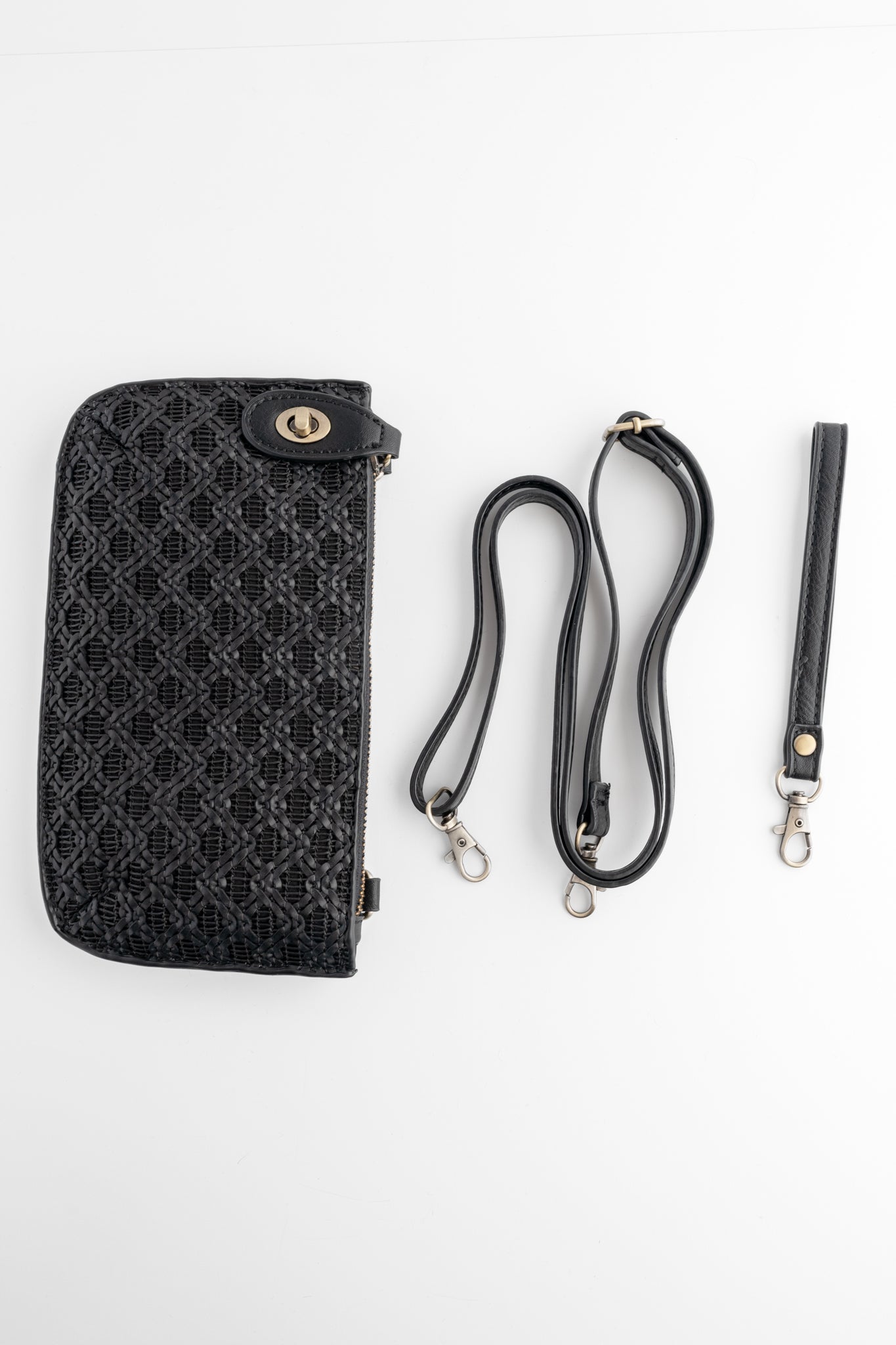 Joy Accessories Mini Crossbody Wristlet, Black Lattice Woven 