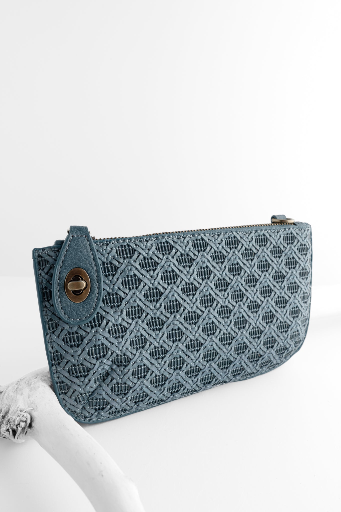 Joy Accessories Mini Crossbody Wristlet, Denim Lattice Woven 