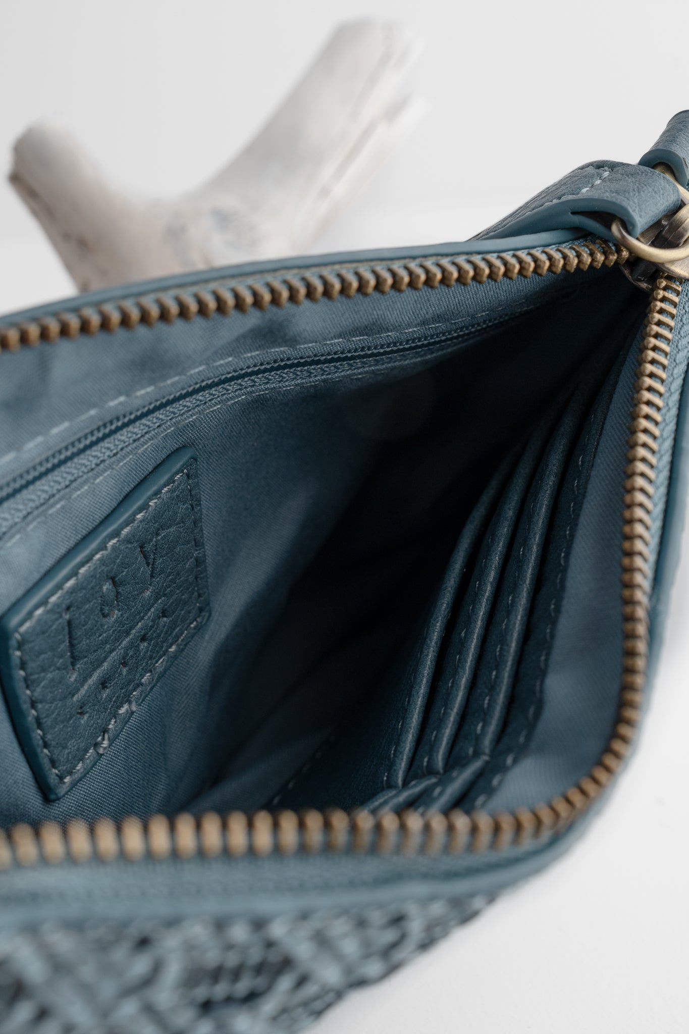 Joy Accessories Mini Crossbody Wristlet, Denim Lattice Woven 