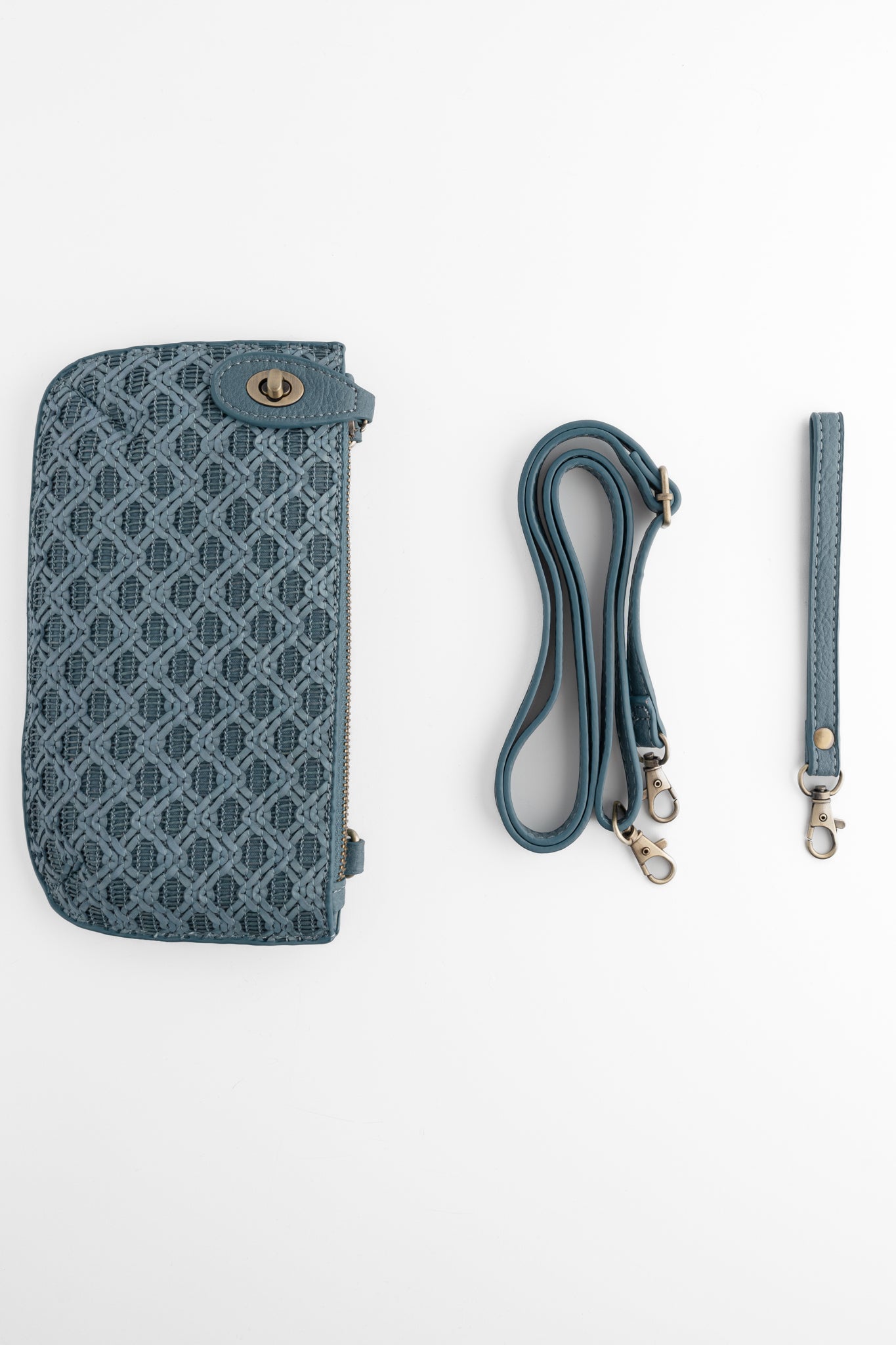 Joy Accessories Mini Crossbody Wristlet, Denim Lattice Woven 