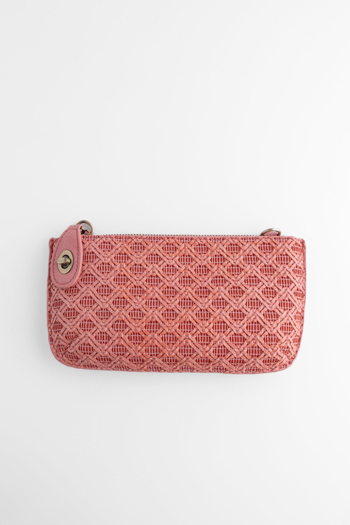Joy Accessories Mini Crossbody Wristlet, Pink Lattice Woven 