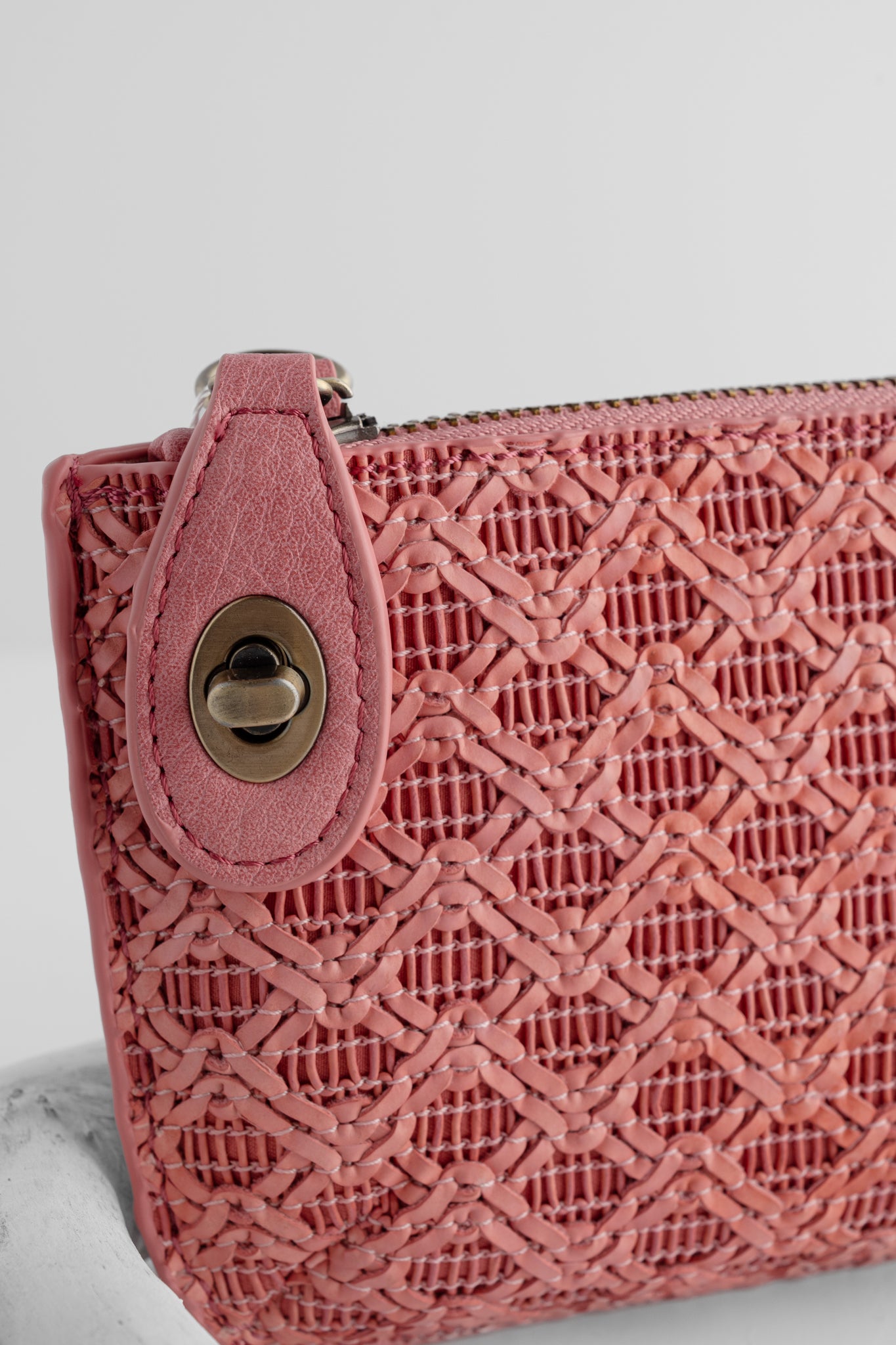 Joy Accessories Mini Crossbody Wristlet, Pink Lattice Woven 