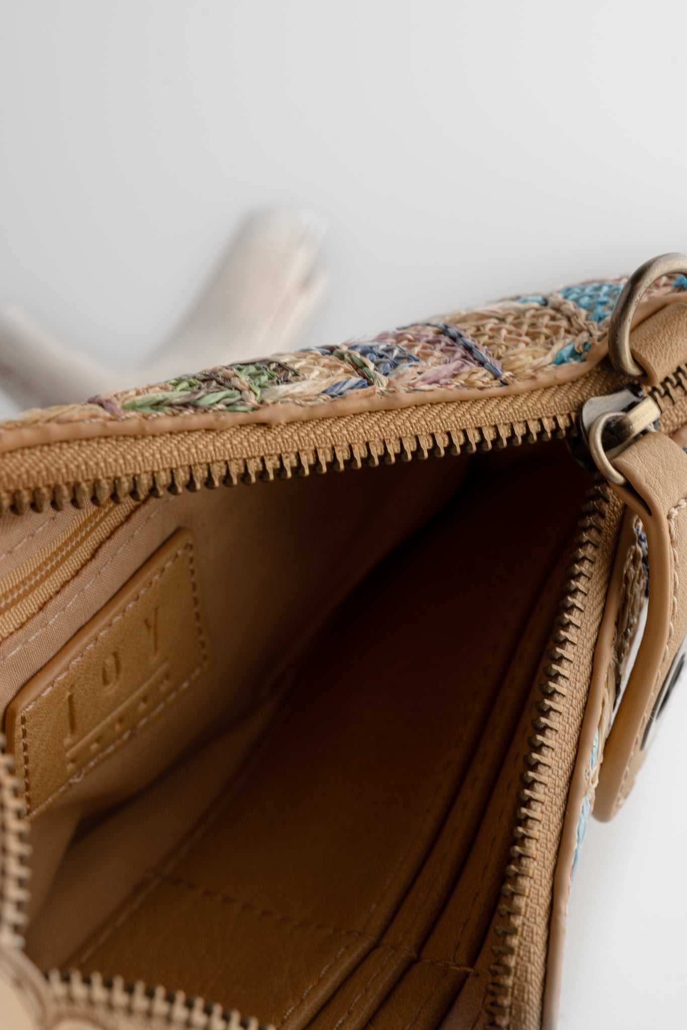 Joy Accessories Straw Mini Wristlet Clutch, Neutral 