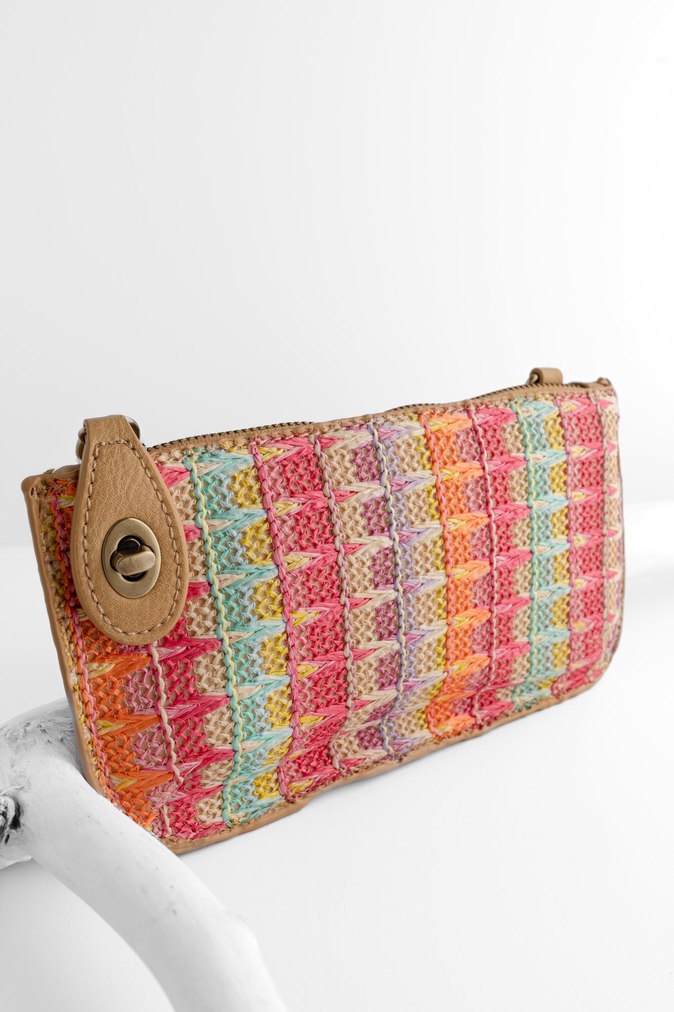 Joy Accessories Straw Mini Wristlet Clutch, Multi 