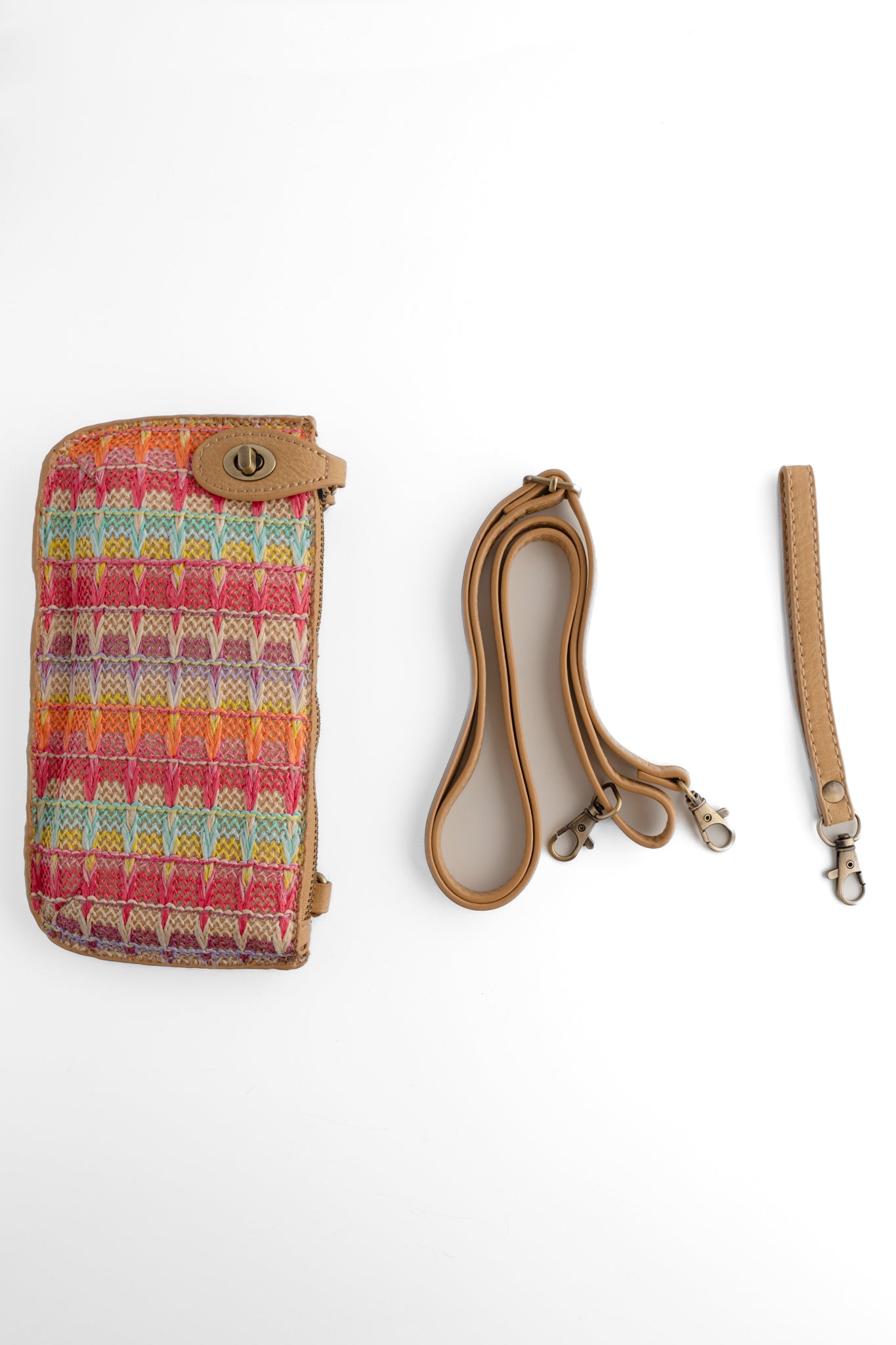 Joy Accessories Straw Mini Wristlet Clutch, Multi 