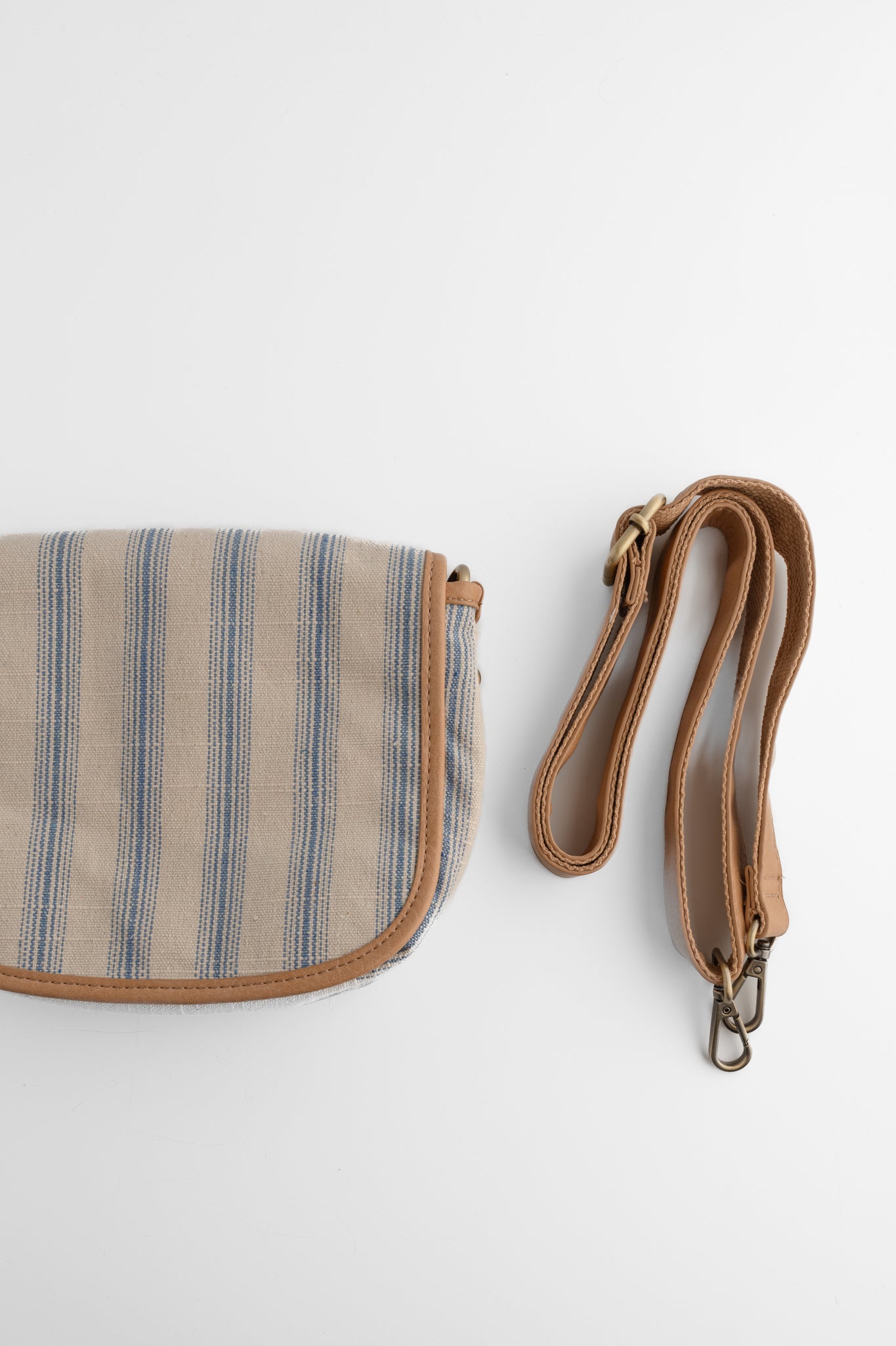Joy Accessories Canvas Saddle Bag, Blue Pencil Stripe 