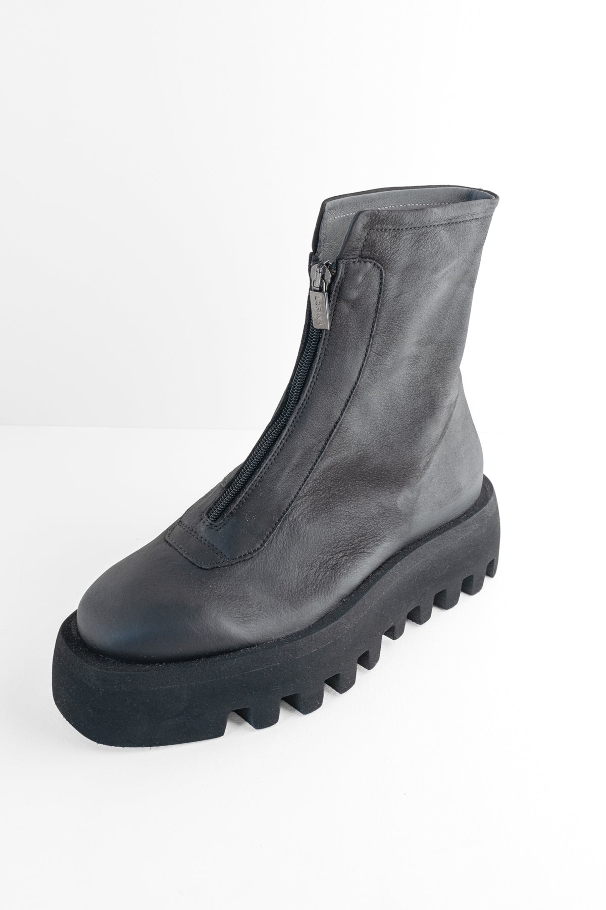 Lofina Almond Toe Short Zip Boot, Black 