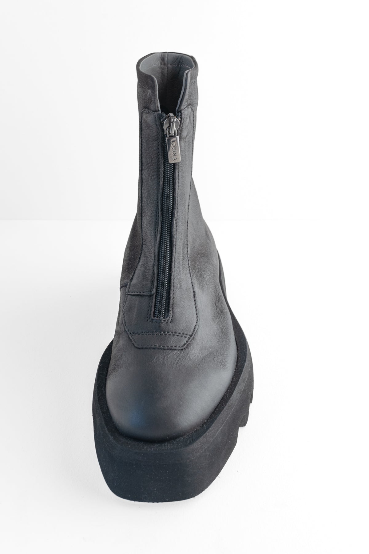 Lofina Almond Toe Short Zip Boot, Black 