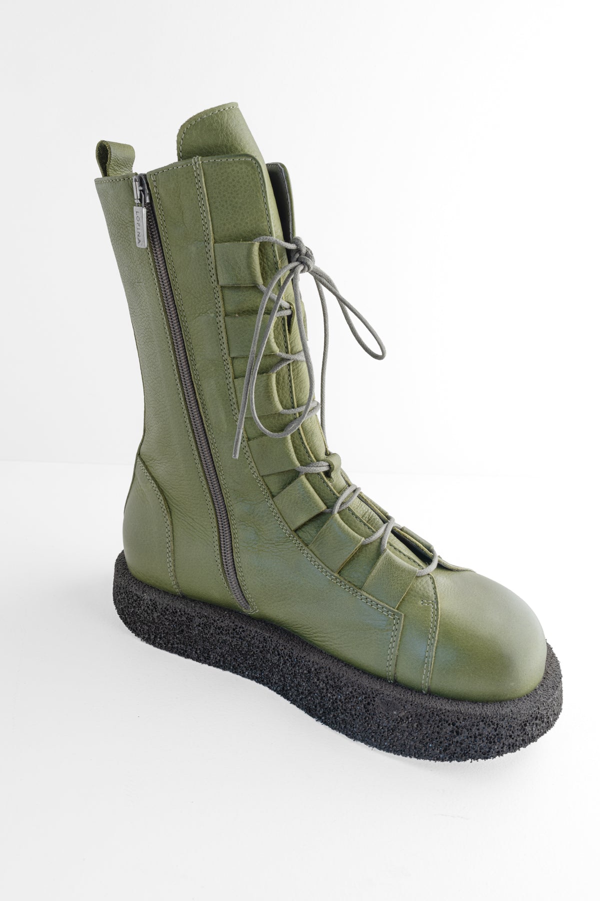 Lofina Lace Up Platform Boot, Moss Green 