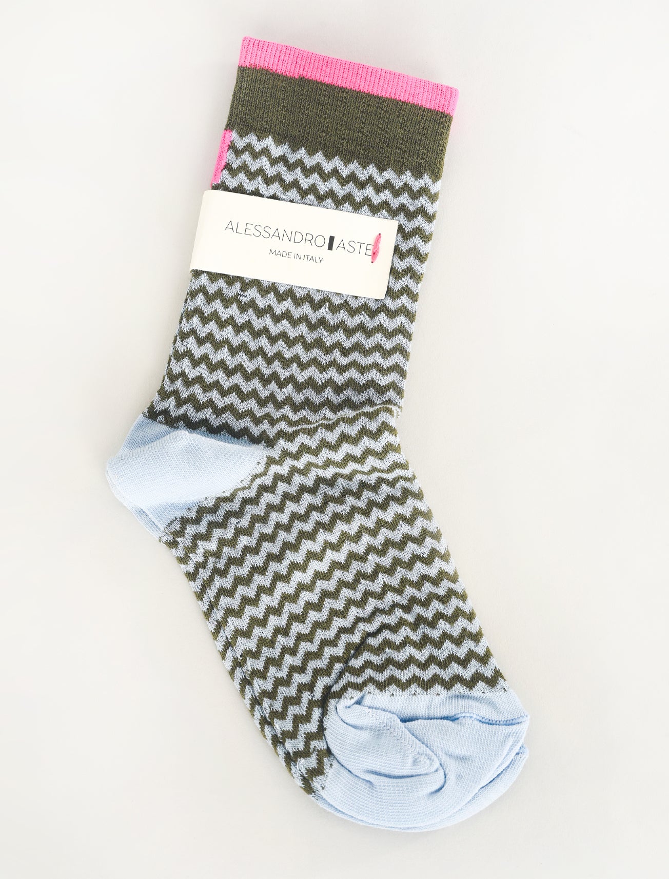 Alessandro Aste Wavy Stripe Socks, Powder Blue/Olive One Size Powder Blue