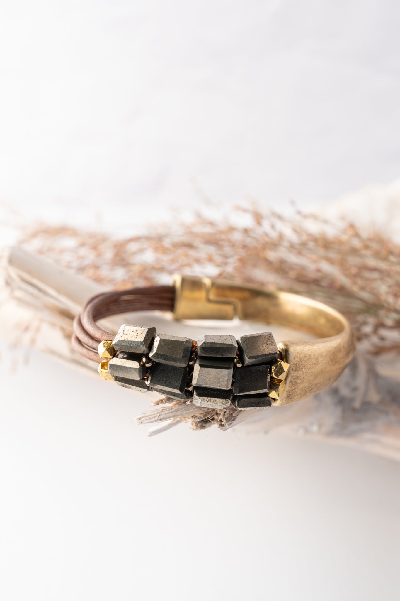 Martell Studio Forged Cuff with Pyrite Tiles – Leather 