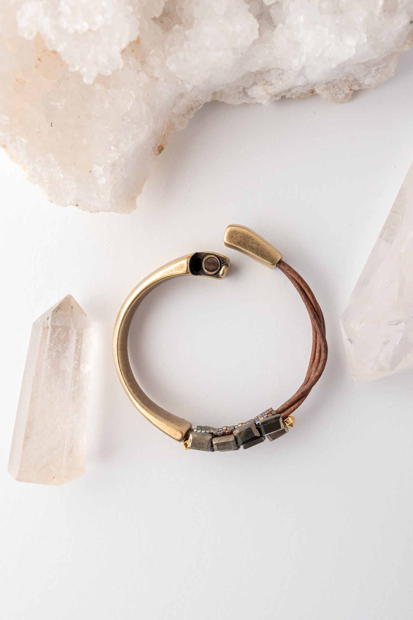 Martell Studio Forged Cuff with Pyrite Tiles – Leather 