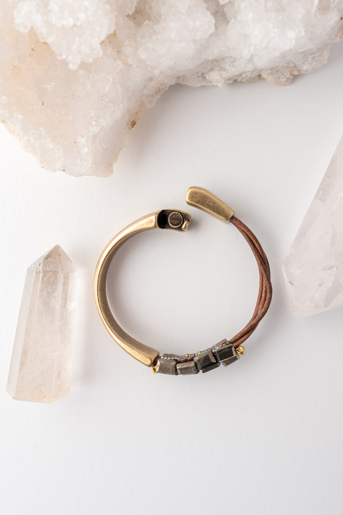 Martell Studio Forged Cuff with Pyrite Tiles – Leather 