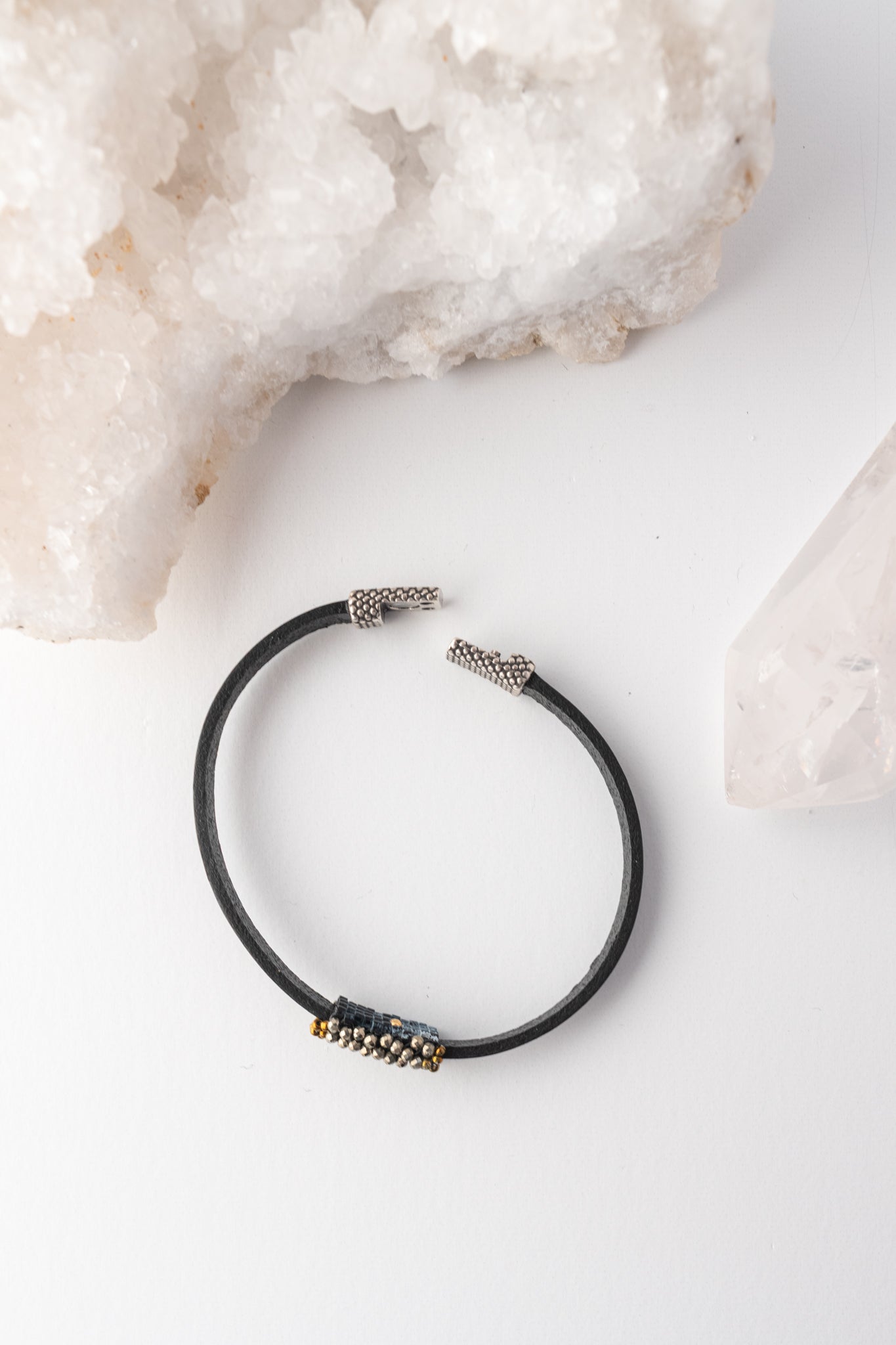 Martell Studio Hand Stitched Pyrite and Leather Bracelet 
