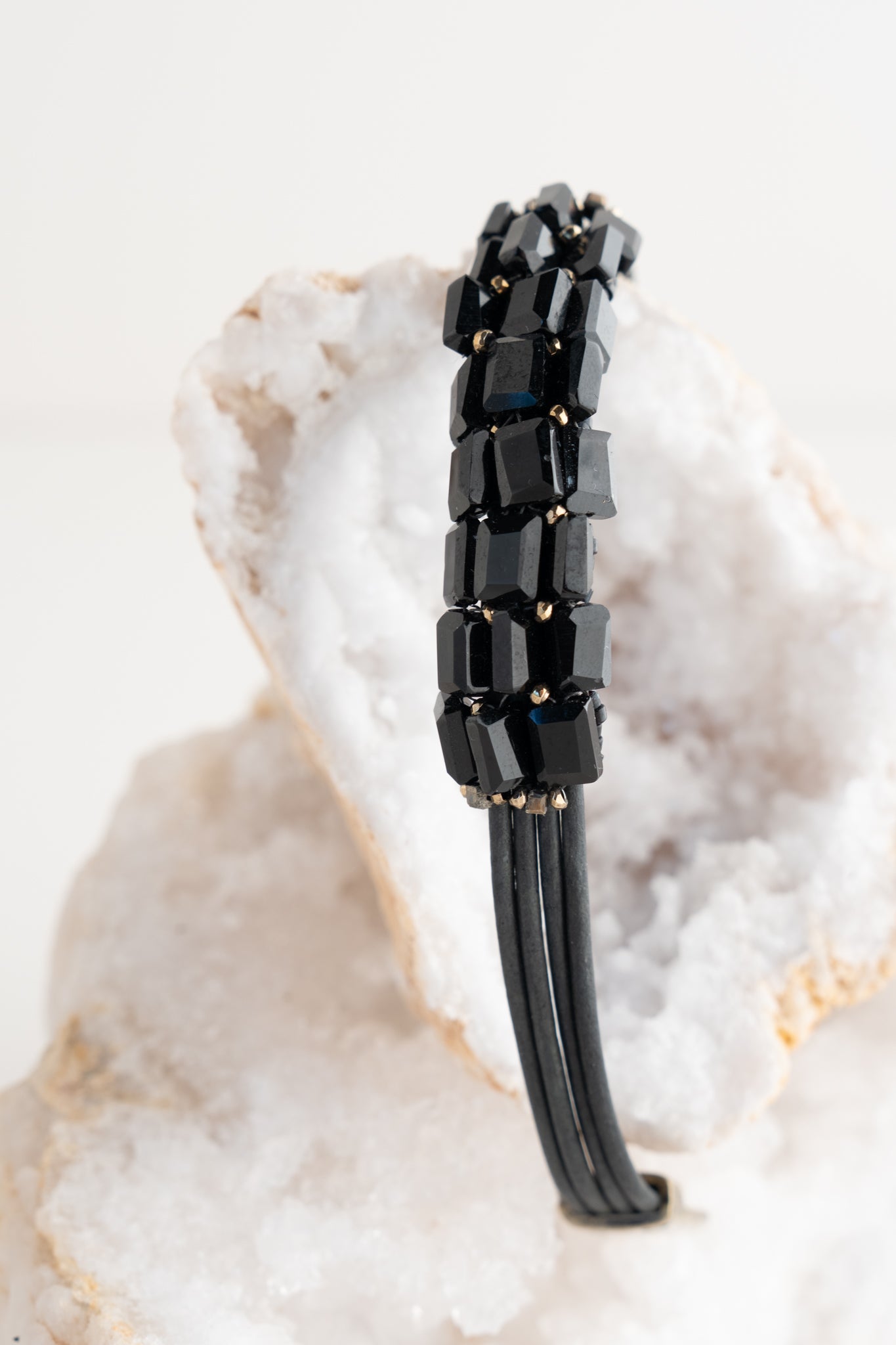 Martell Studio Black Onyx Tiles/Antique Black Leather Bracelet 