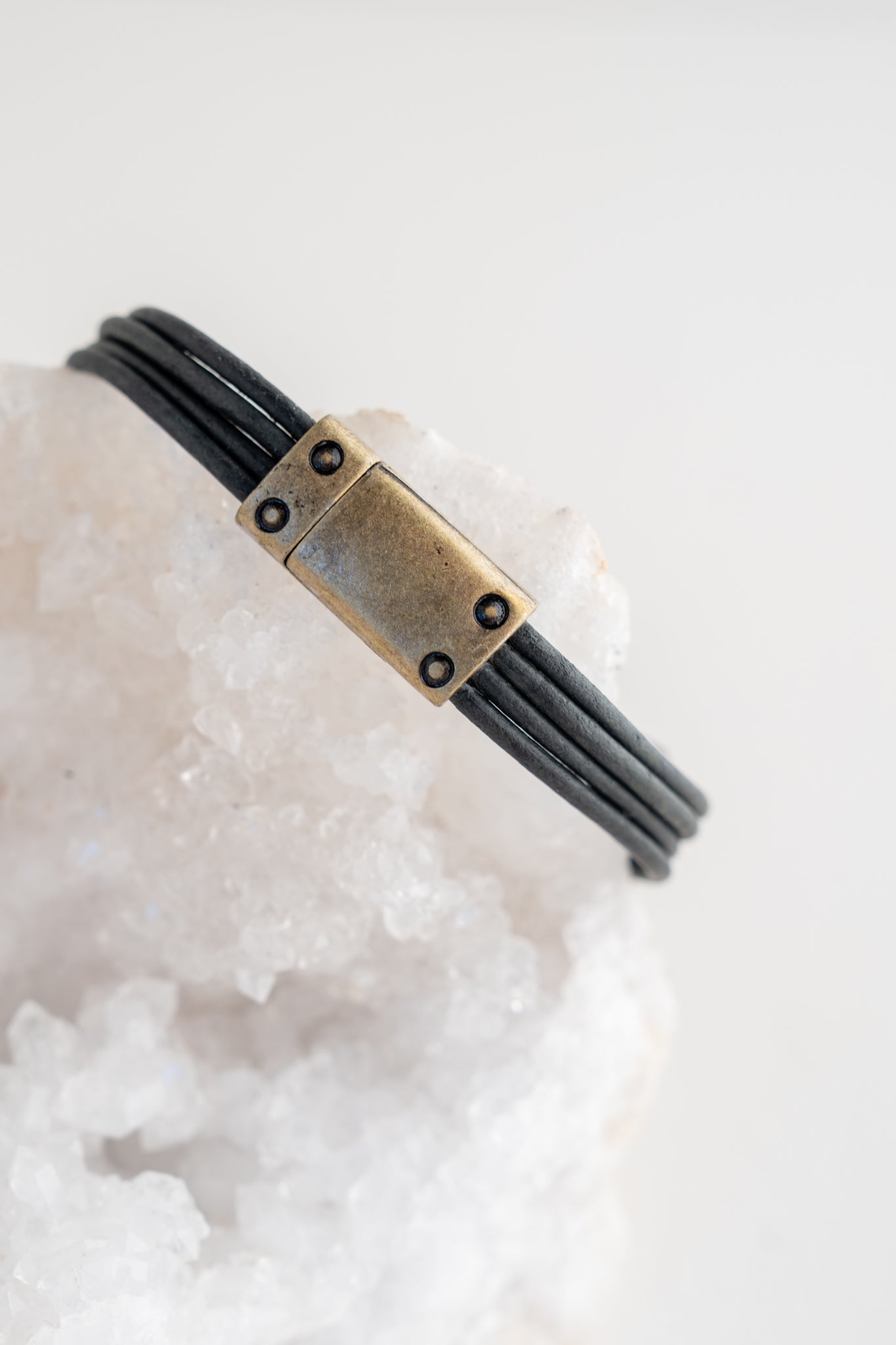 Martell Studio Black Onyx Tiles/Antique Black Leather Bracelet 