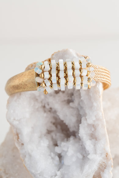 Martell Studio Mother of Pearl/Opal Gold Mesh Bracelet 