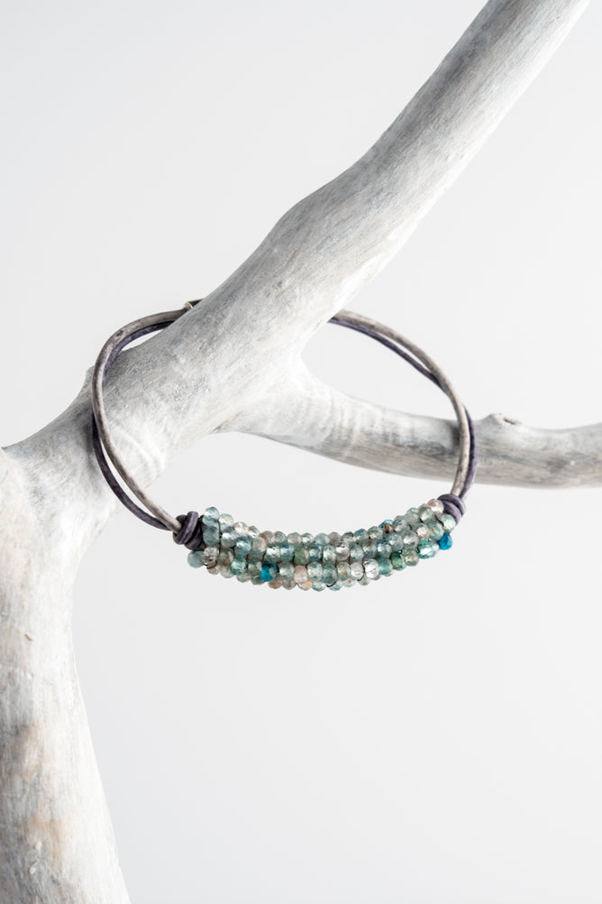 Martell Studio Apatite and Hand Tied Leather Bracelet 