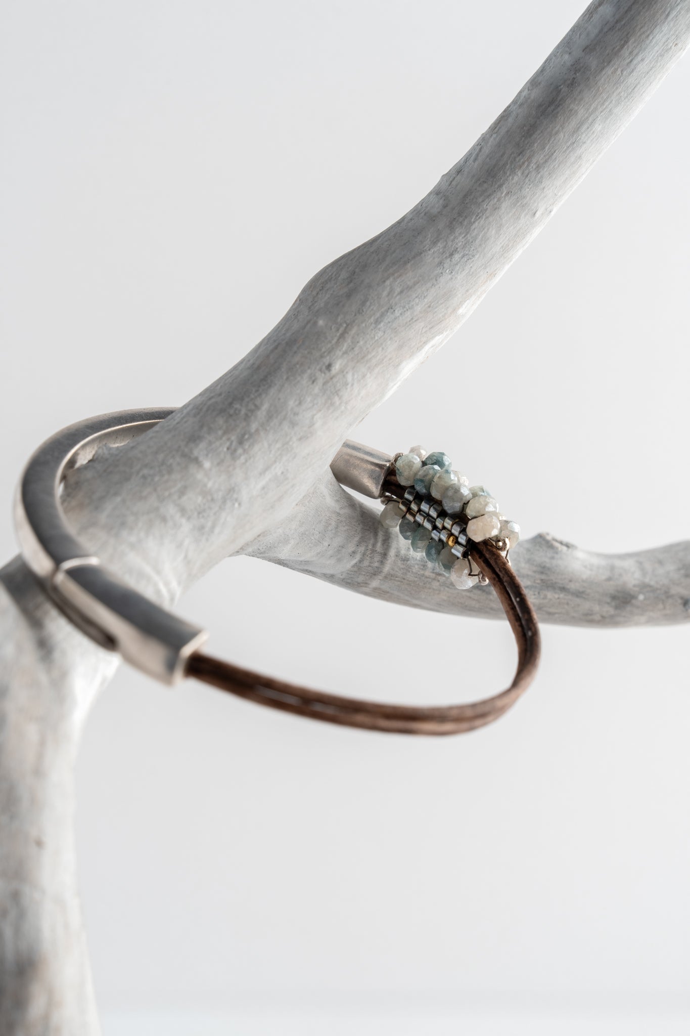 Martell Studio Forged Cuff with Blue & Grey Silverite and Leather 