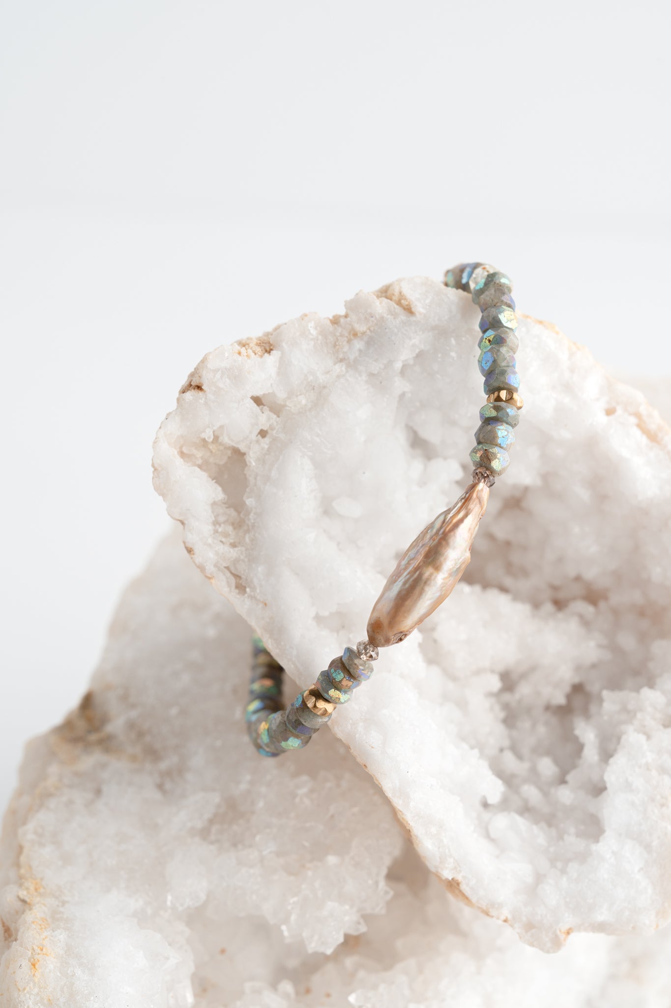Martell Studio Mystic Labradorite and Stick Pearl Bracelet 
