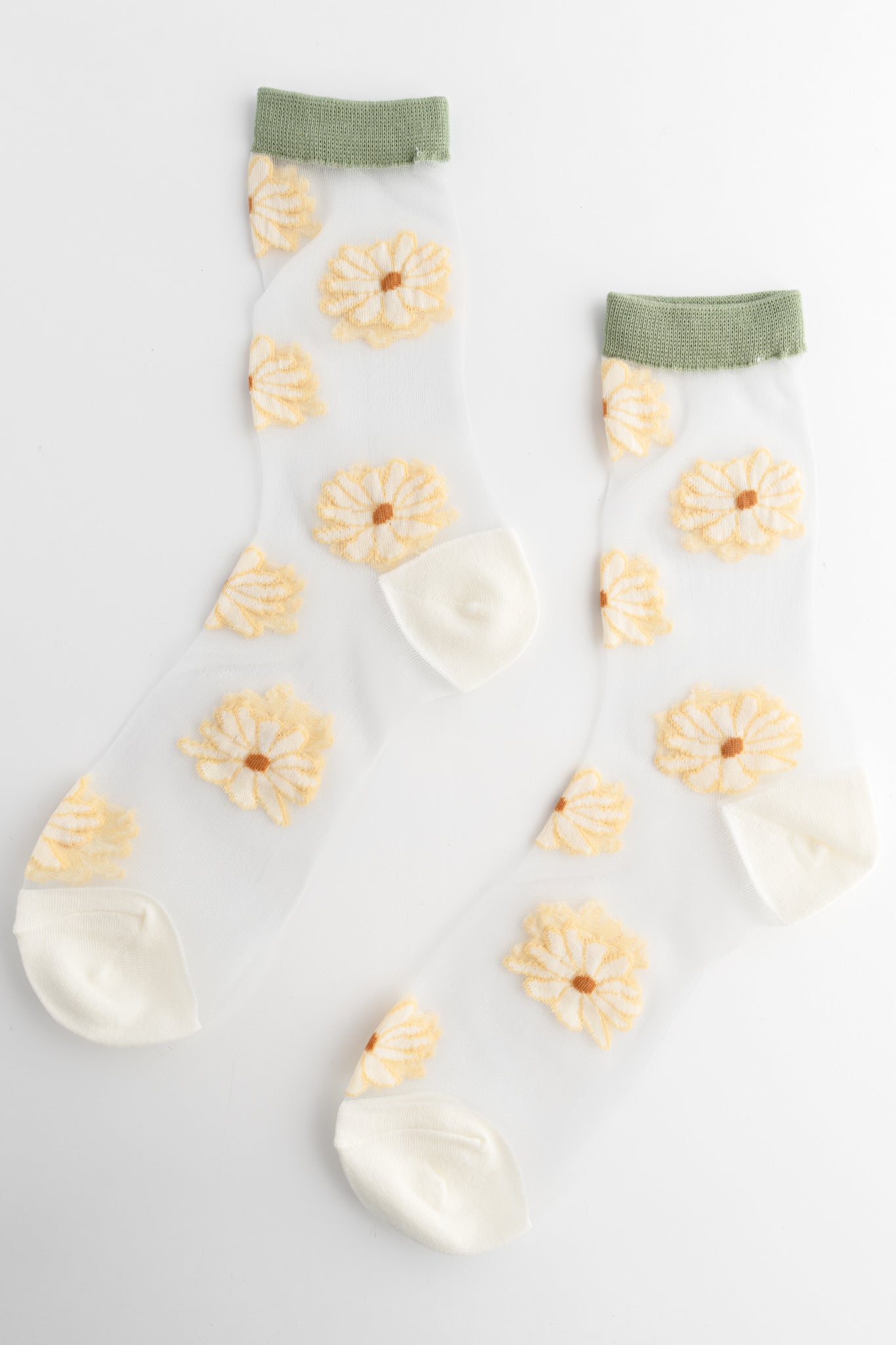 ACCITY Floral Sheer Sock, Green 