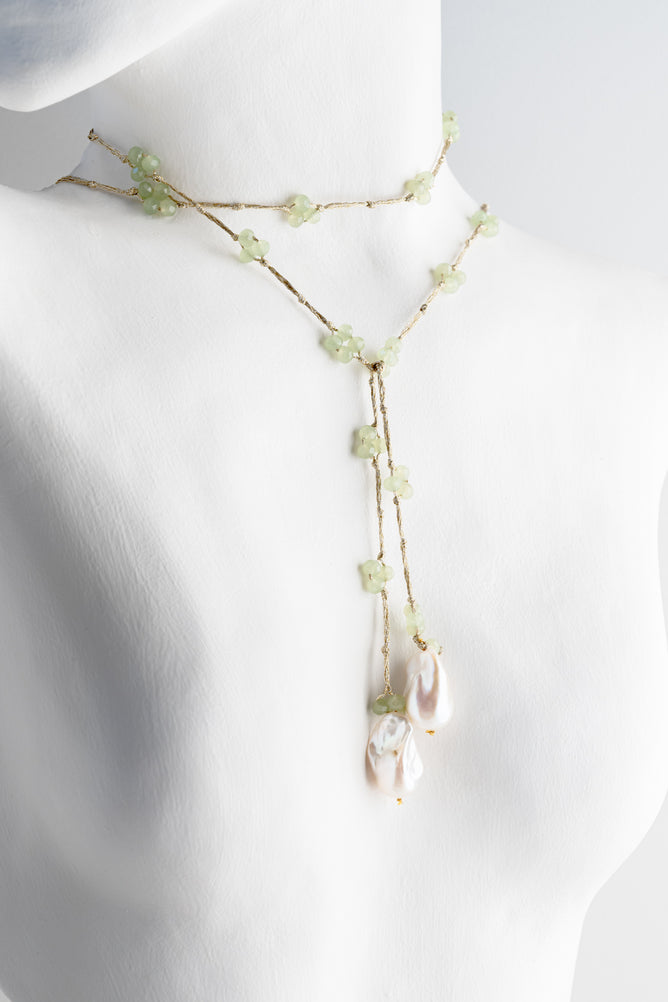 Mela Meryl Pearl Necklace - Sage Green 