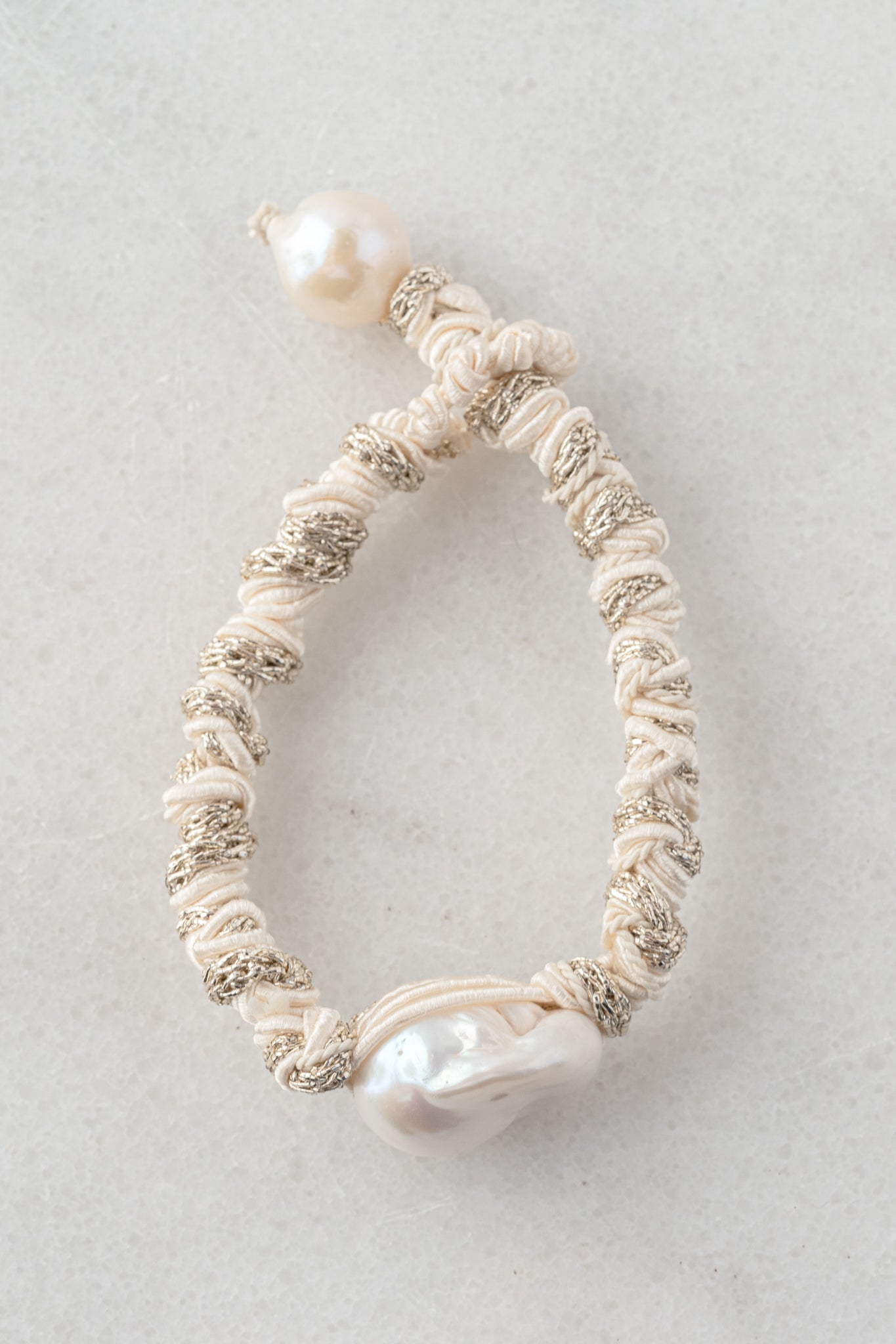 Mela Single Pearl Woven Bracelet, Sand 