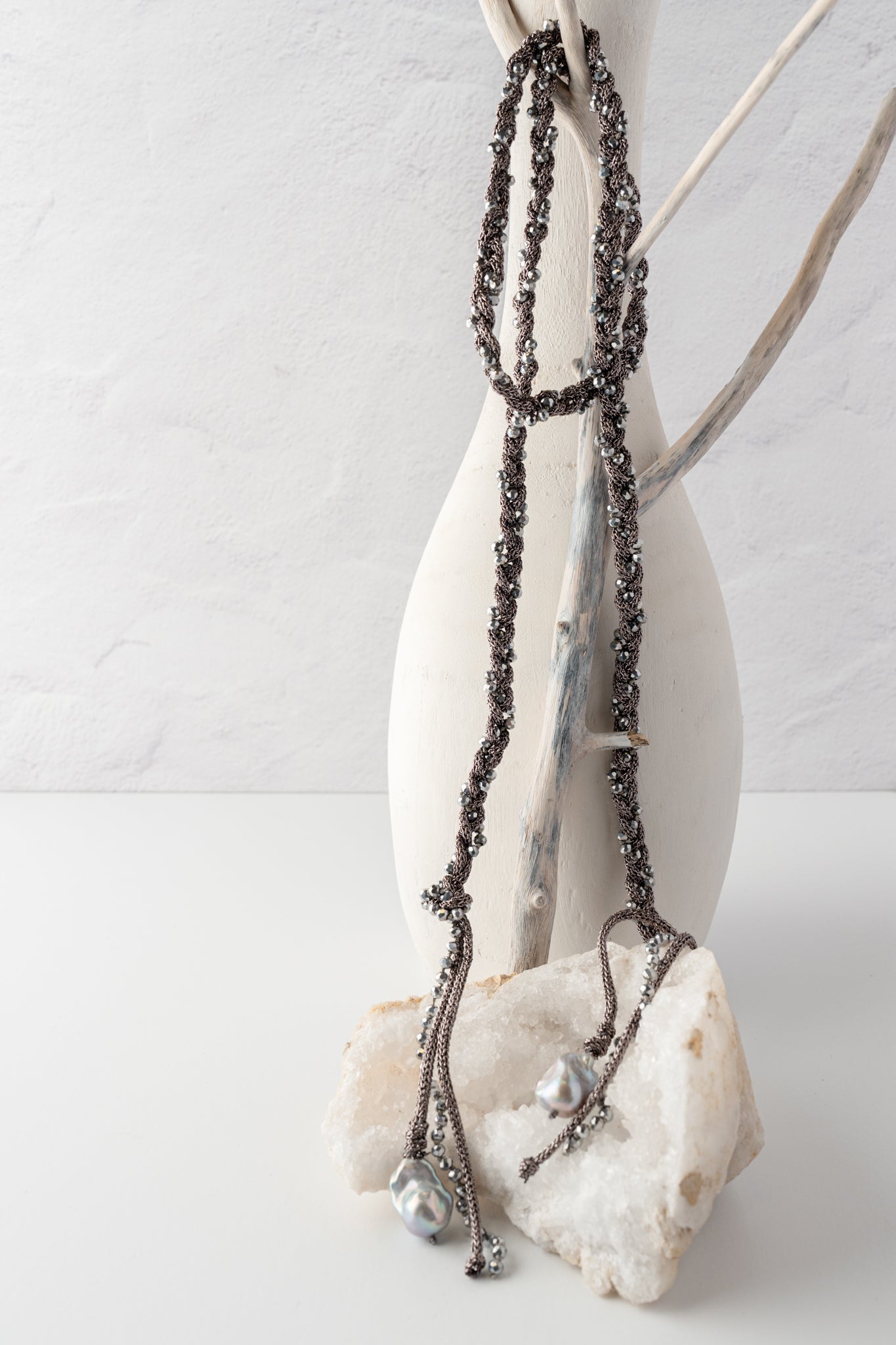 Mela Treccia Pearl Necklace - Gunmetal 