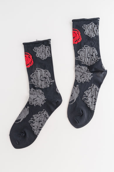 Pretty Posy Sock, Black/Red