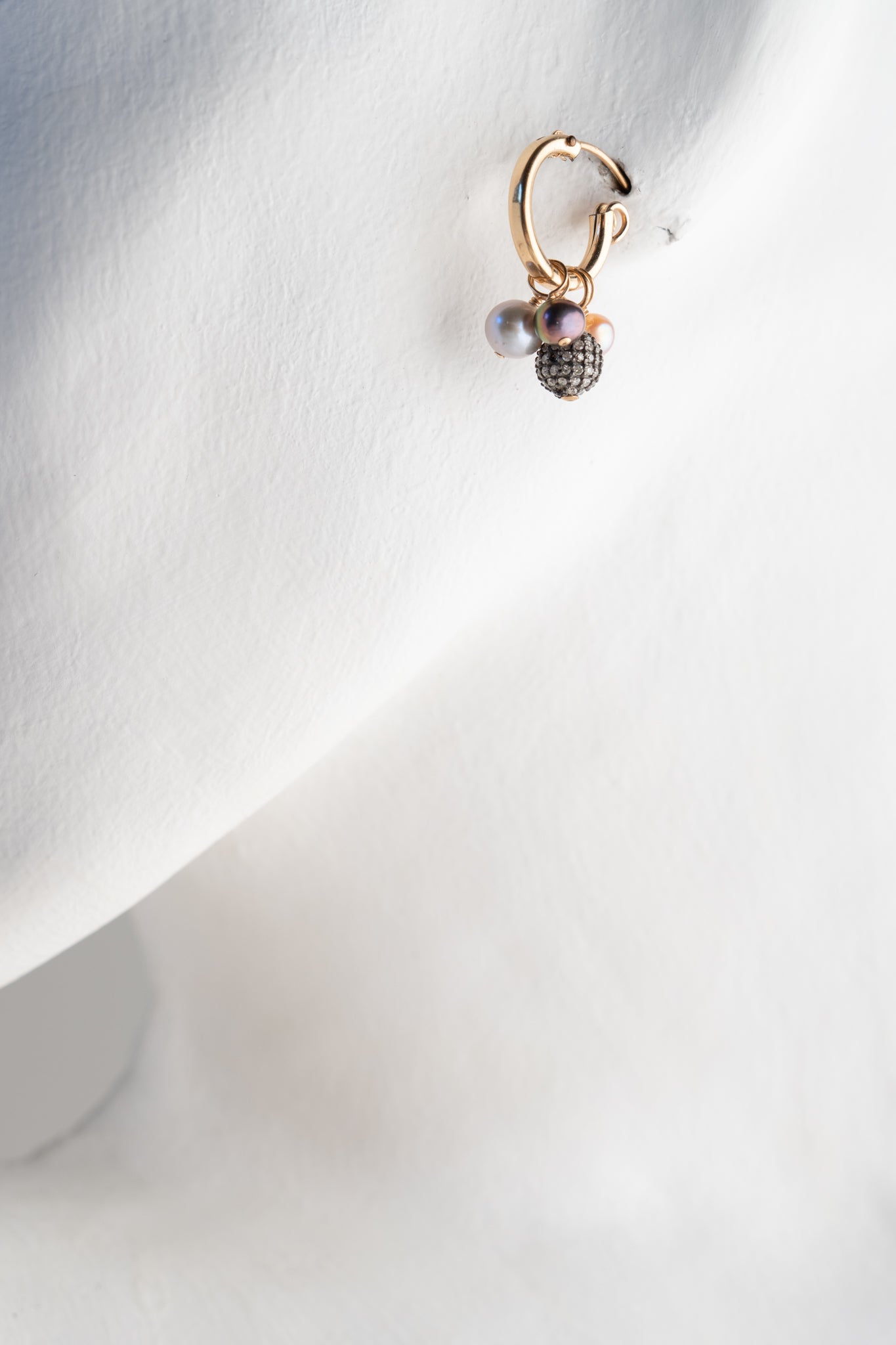 Nathan & Moe Pearl & Diamond Ball Hoop Earrings 