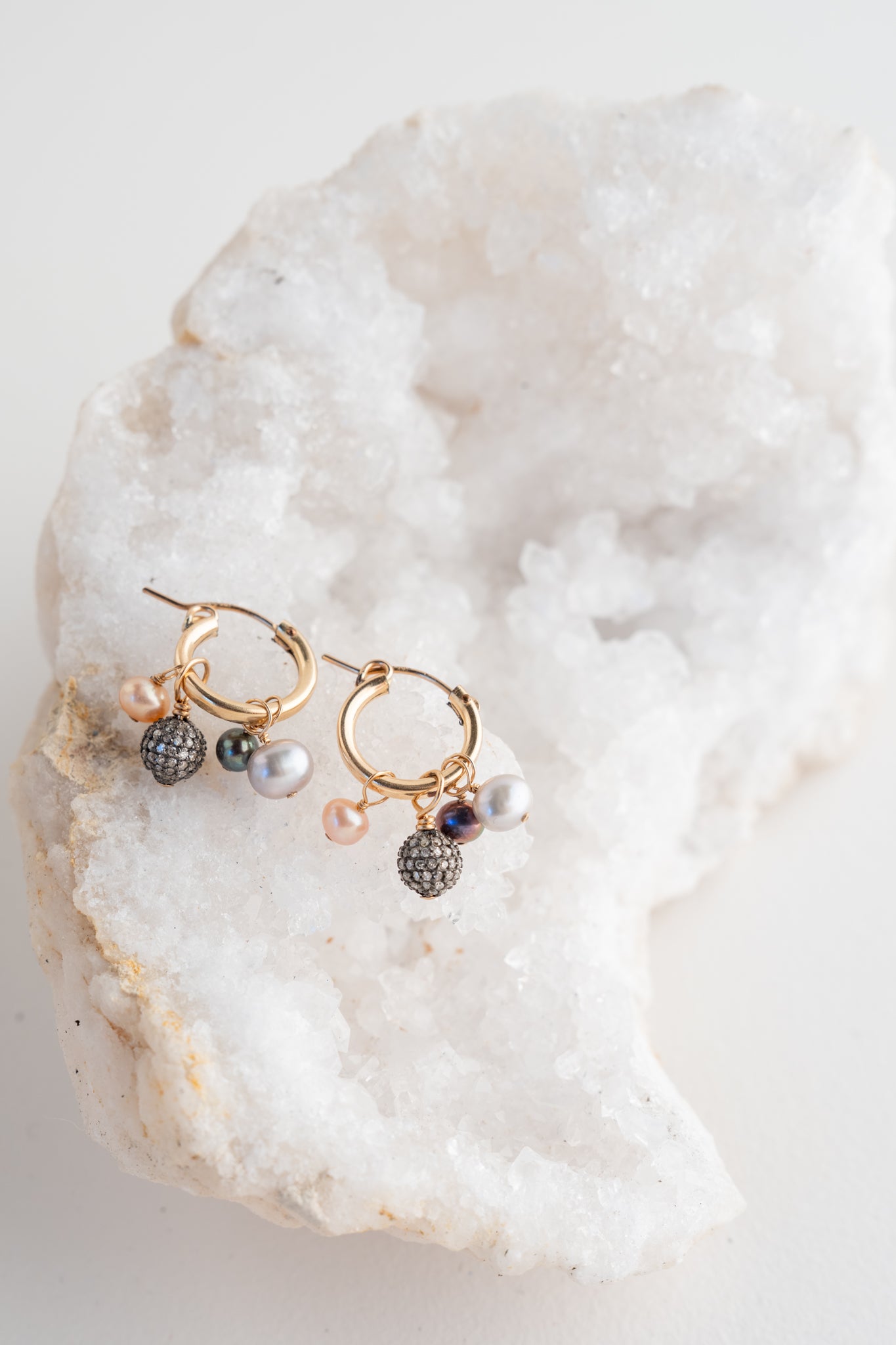 Nathan & Moe Pearl & Diamond Ball Hoop Earrings 