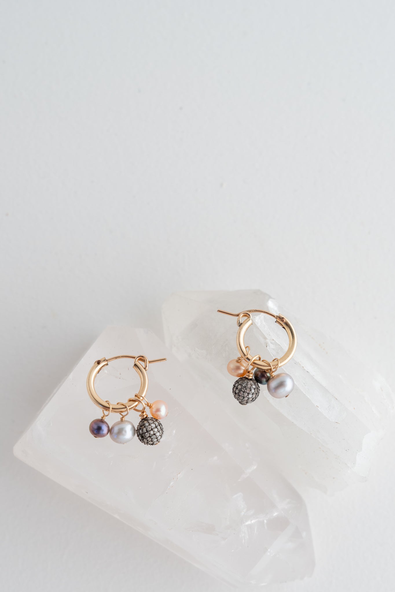 Nathan & Moe Pearl & Diamond Ball Hoop Earrings 