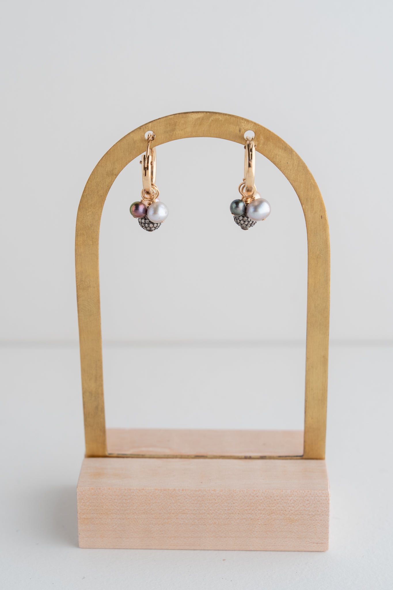 Nathan & Moe Pearl & Diamond Ball Hoop Earrings 