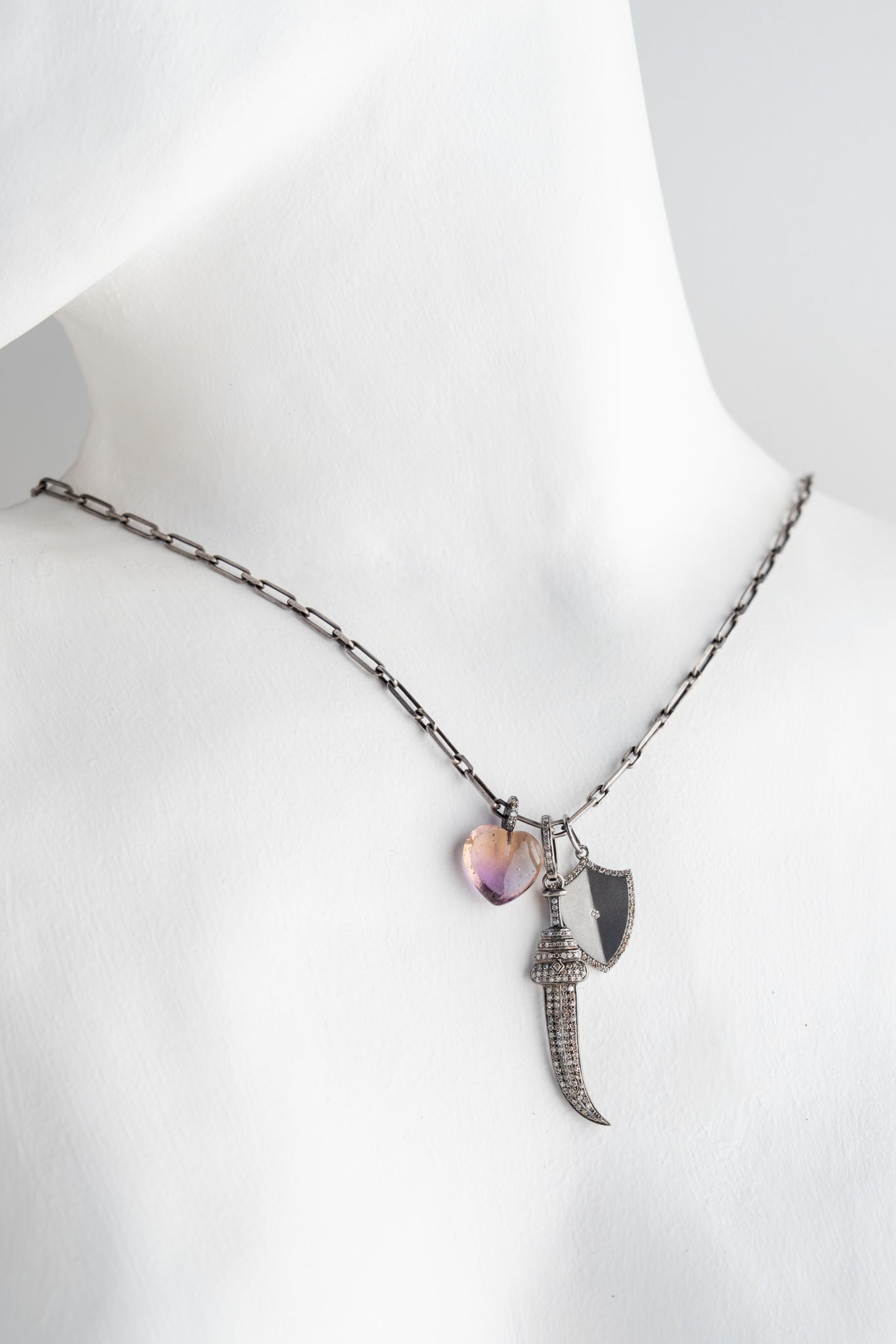 Nathan & Moe Ametrine Heart and Diamond Dagger Necklace 