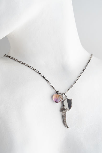 Nathan & Moe Ametrine Heart and Diamond Dagger Necklace 