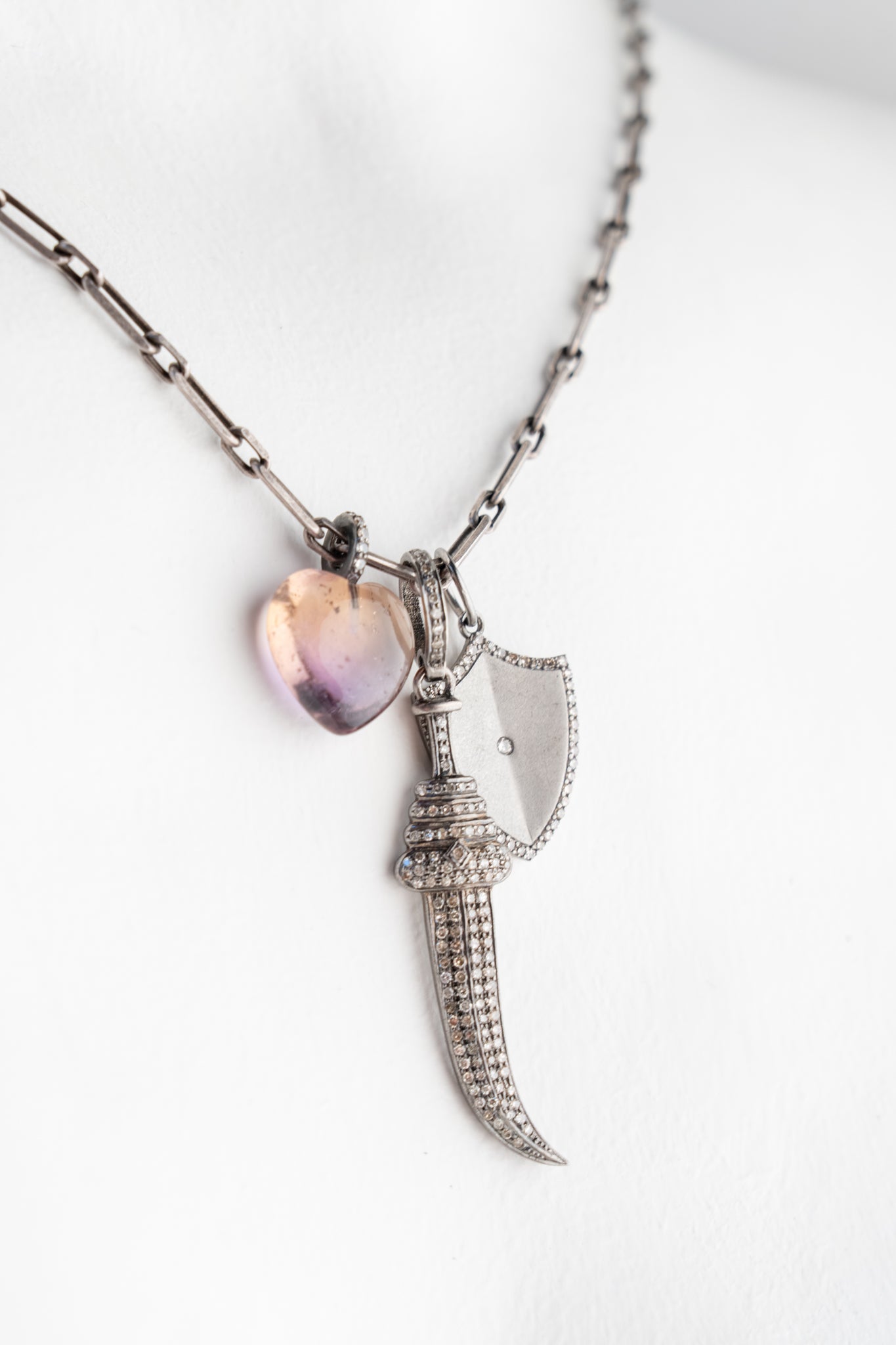 Nathan & Moe Ametrine Heart and Diamond Dagger Necklace 