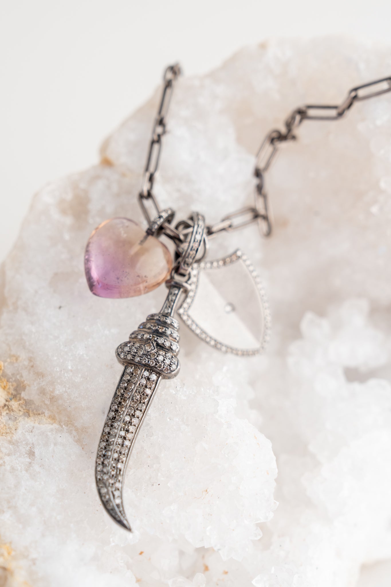 Nathan & Moe Ametrine Heart and Diamond Dagger Necklace 