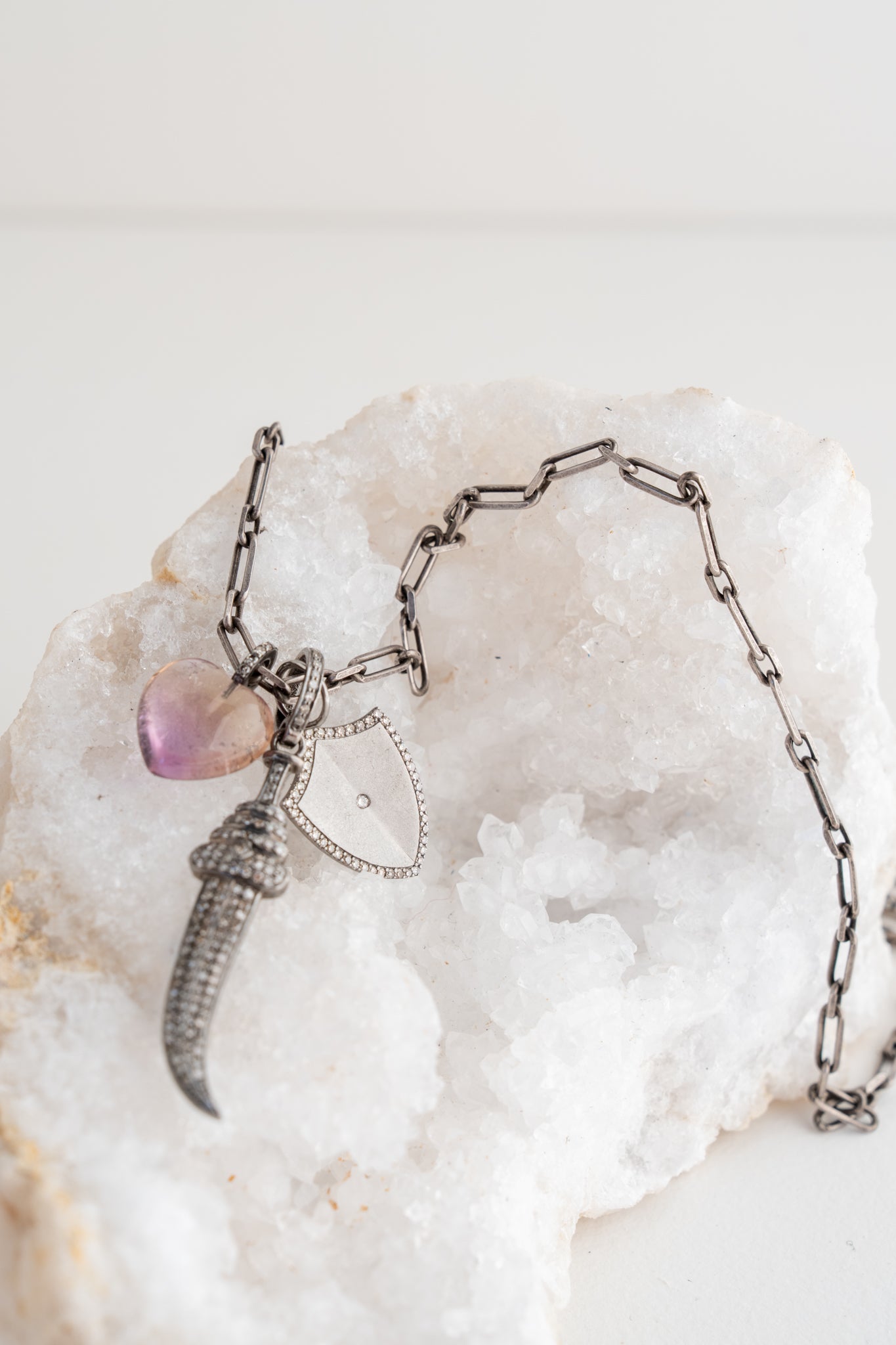 Nathan & Moe Ametrine Heart and Diamond Dagger Necklace 