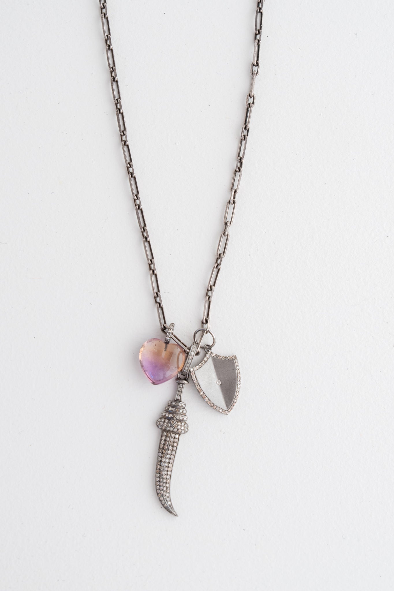 Nathan & Moe Ametrine Heart and Diamond Dagger Necklace 