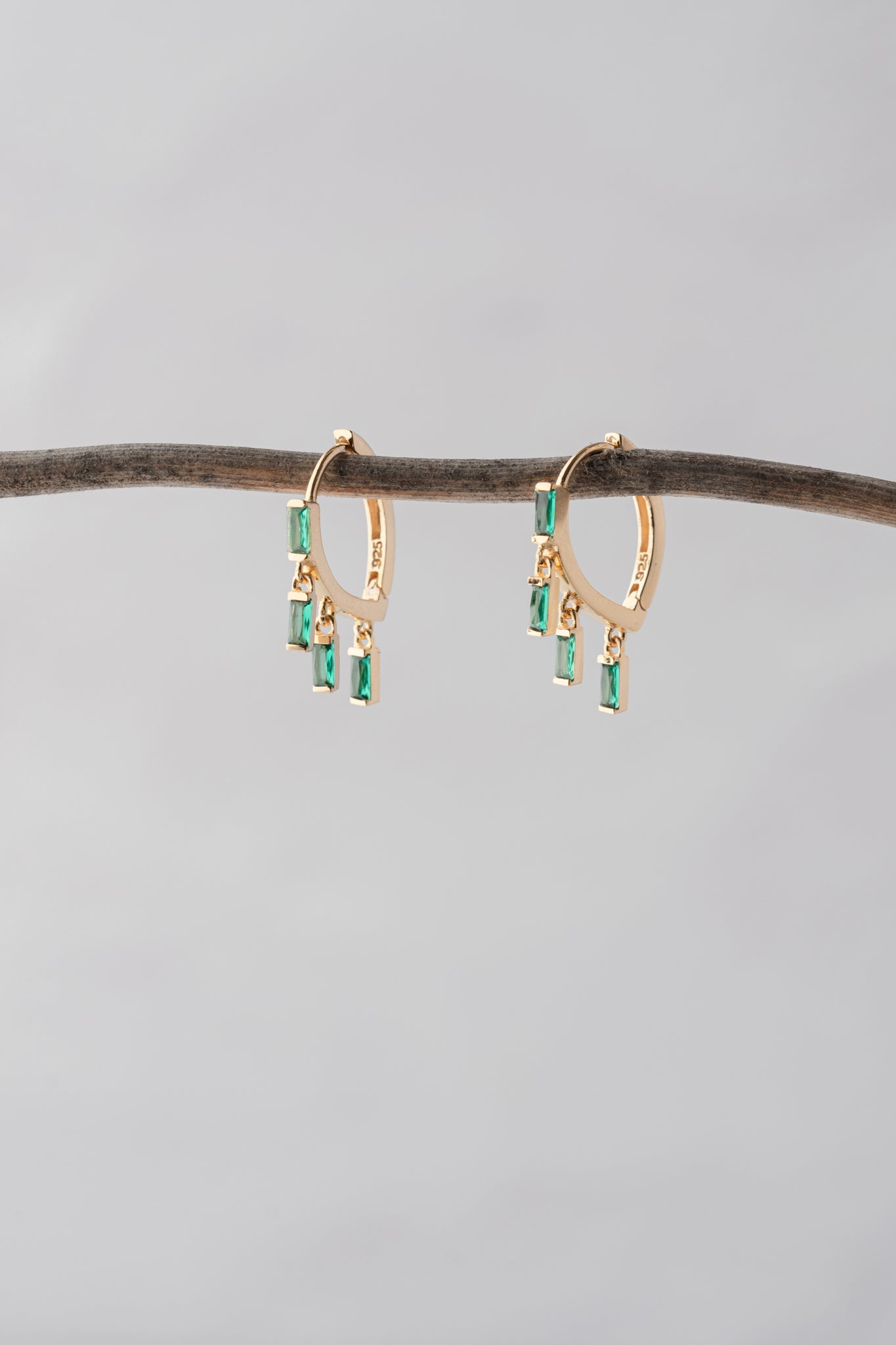 Native Gem Floating Emerald Huggies 