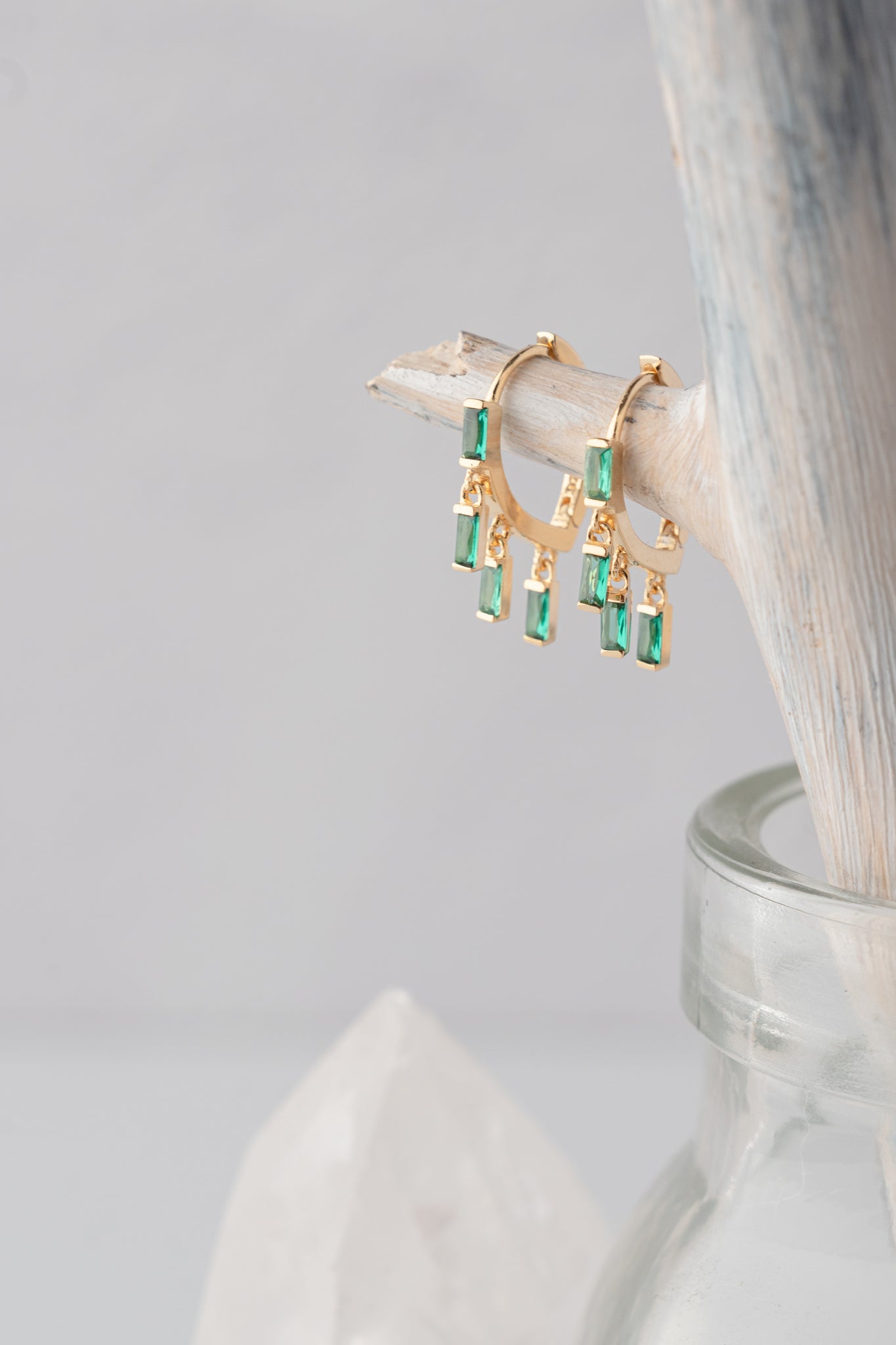 Native Gem Floating Emerald Huggies 